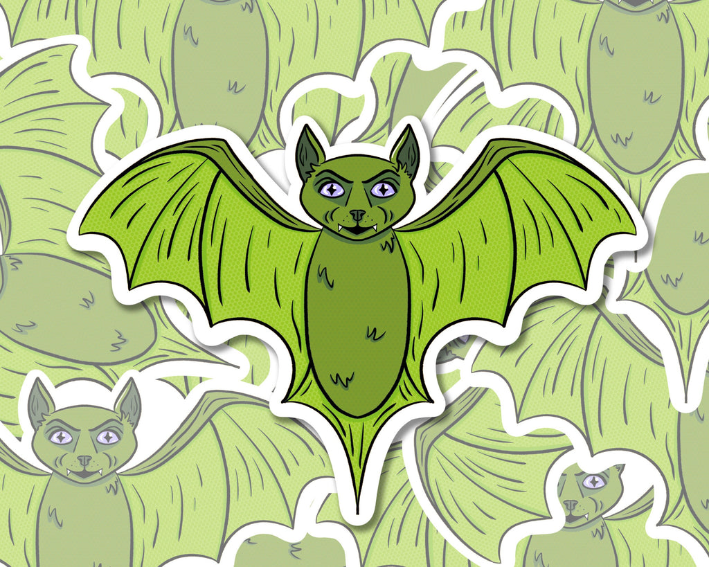 Batty Sticker of Green Bat Illustration Decal for Laptop Sticker Gift for Spooky Lover Aesthetic Illustrated Waterproof Sticker Green ST058