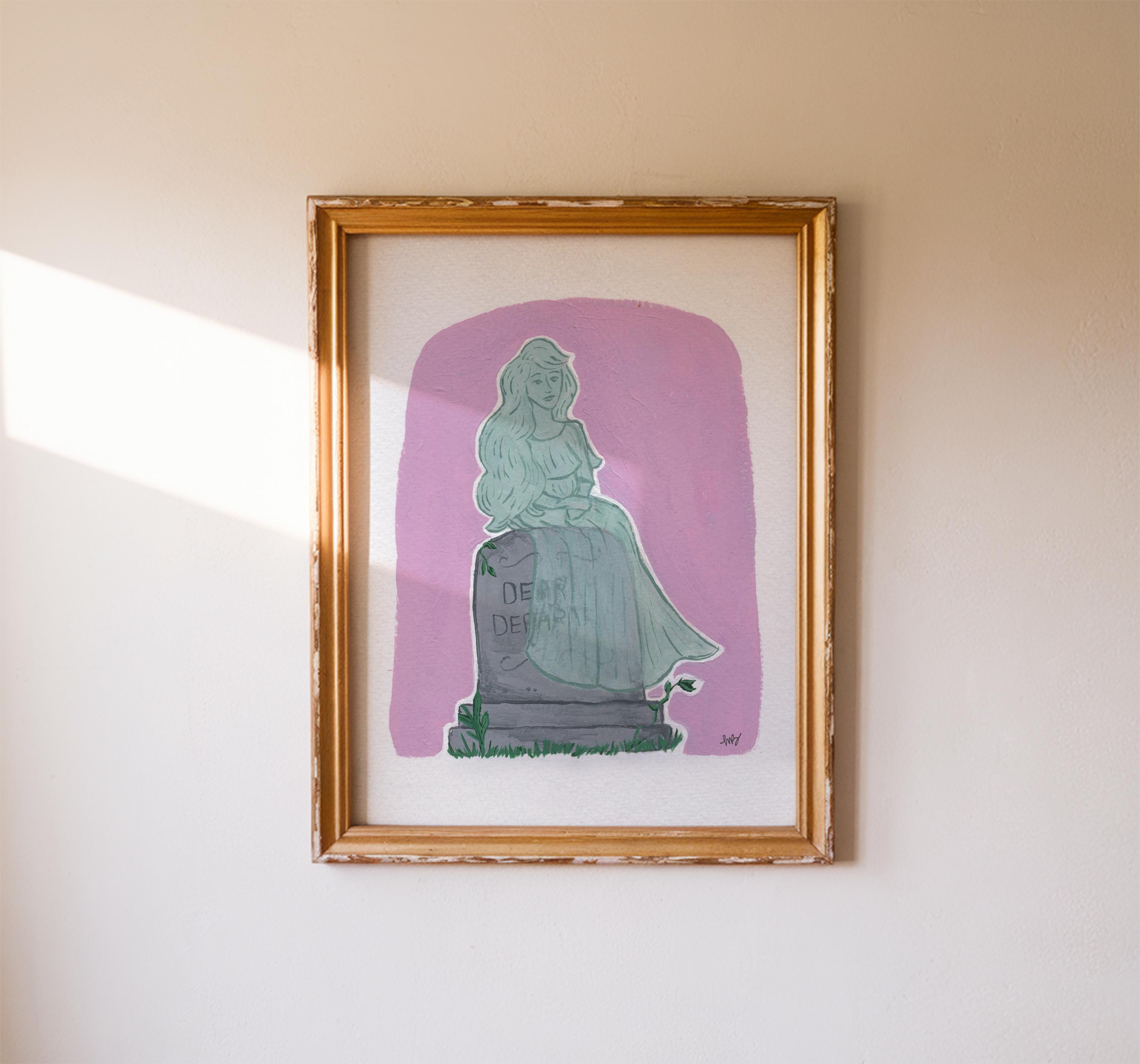 Ghost Art Print: Spooky Cemetery Gothic Home Decor (5x7 8.5x11)