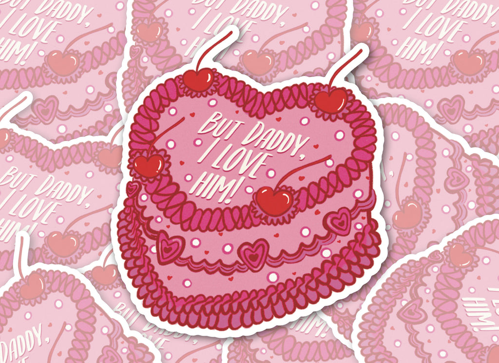 But Daddy I Love Him Sticker: Illustrated Pink Cake Rococo Art Laptop Waterproof Matte Vinyl Decal ST047
