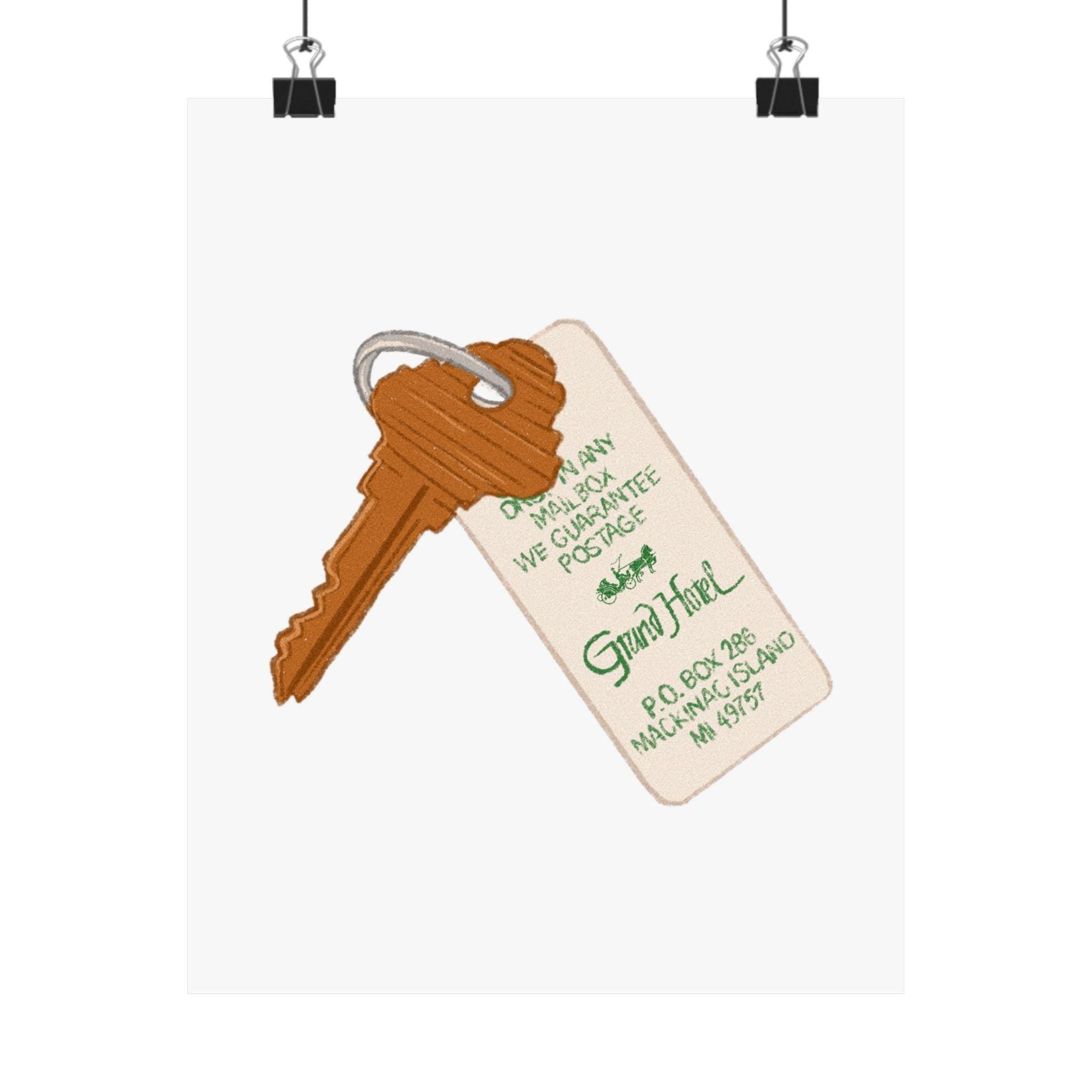 Hotel Room Key Art Print Grand Hotel Mackinac Island Michigan Illustration Gallery Wall Home Decor Traveler Housewarming Leisure Aesthetic