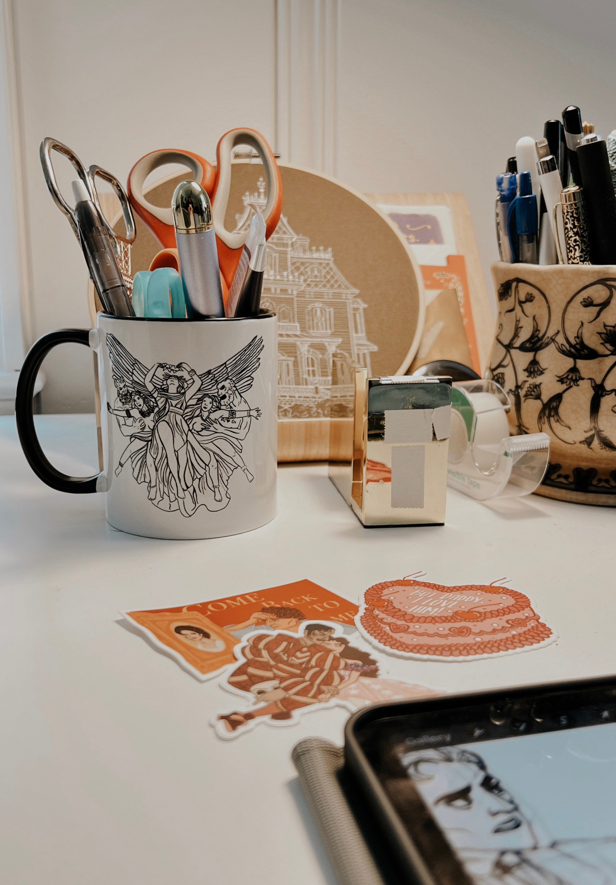 Apollo's Lyre Black and White Black and White Illustration Theatre Broadway Angel Coffee and Tea Mug