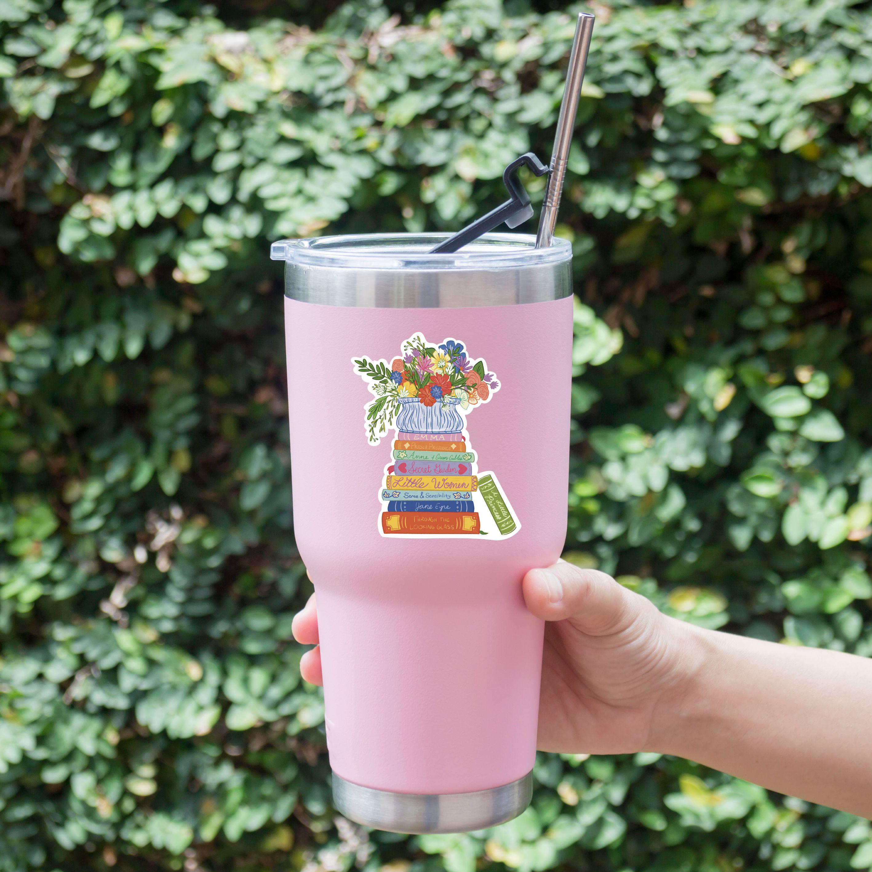 Classic Book Stack Sticker Illustrated Floral Literary Vinyl Decal Cozy Cottagecore Aesthetic Book Lover Gift Idea Jane Austen Reader ST121