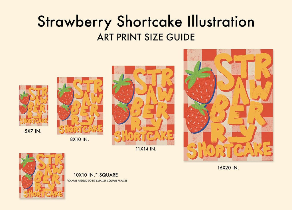 Strawberry Shortcake Kitchen Art Print Retro Printable Wall Art Gingham Fruit Poster Cute Dessert for Playful Kitchen Decor Instant Download