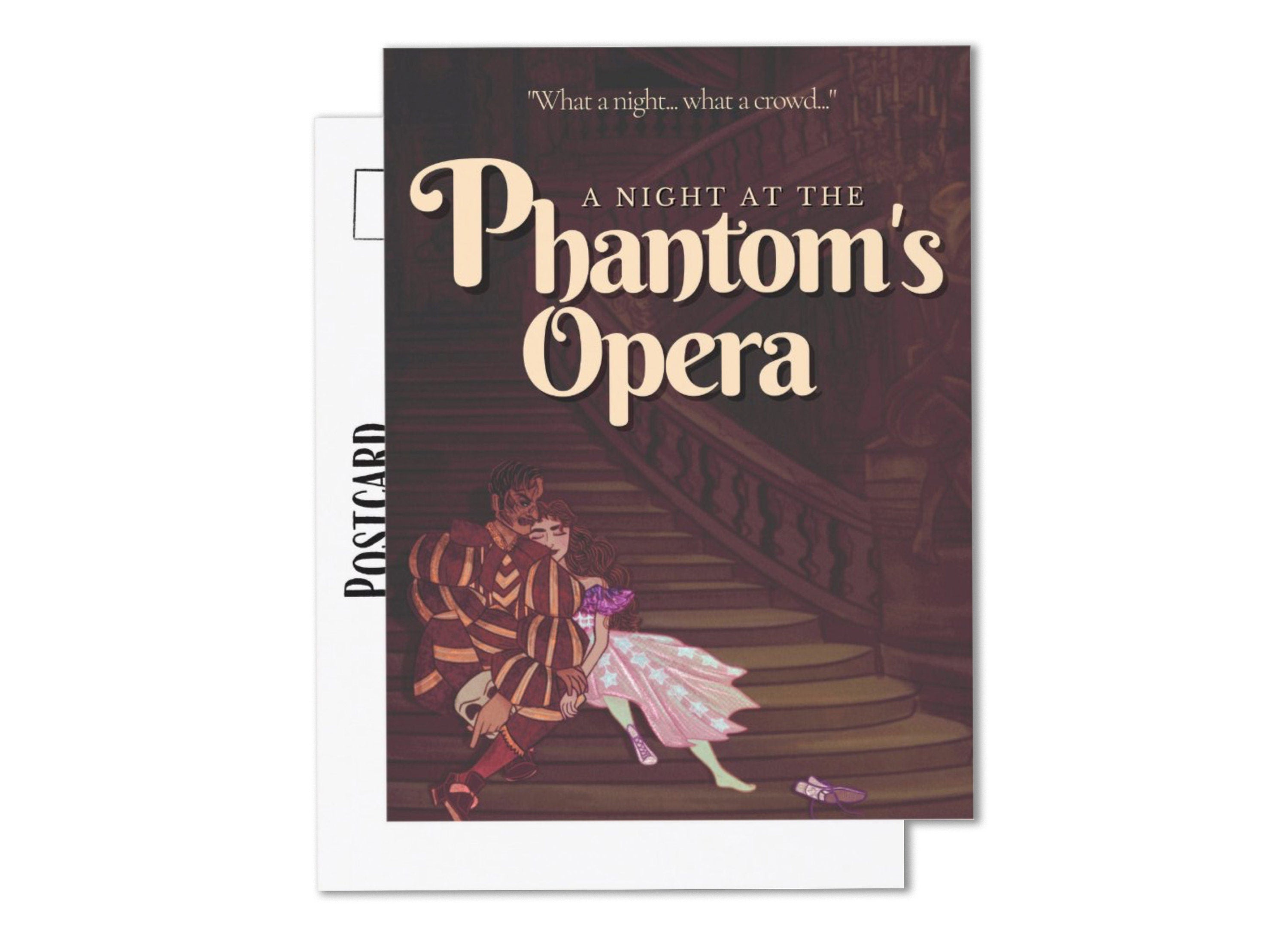 Phantom of the Opera Inspired Postcard Fanart Illustration Victorian Literary Characters Paris Opera Moody Romantic Artwork for Musical Fans