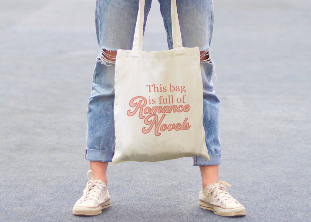 This Bag is Full of Romance Novels Cotton Tote Bag Reusable BookWorm Books RomComs Pink and Cream Lightweight Kindle GirlCore Smut Love