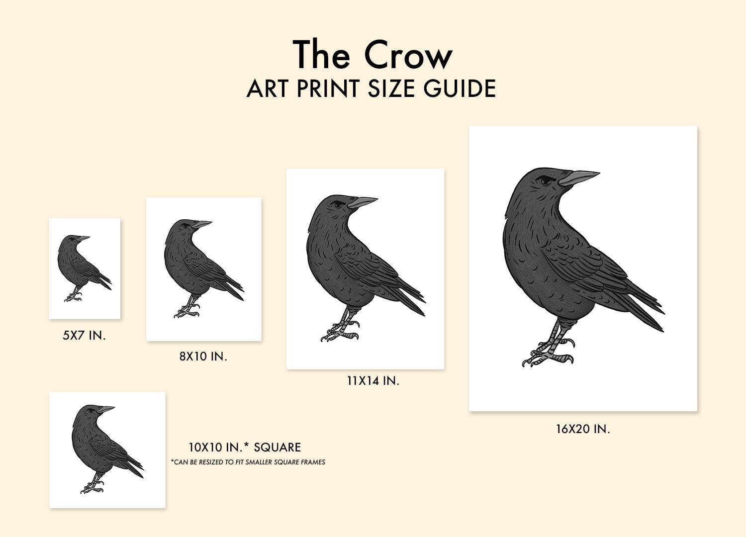 Crow Art Print: Spooky Bird Illustration, Halloween Decor (Digital Download 5x7-16x20in & Square 10x10in