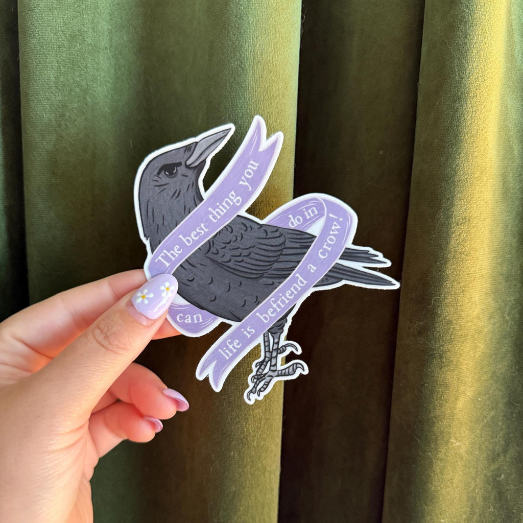 Gothic Crow Vinyl Sticker: Spooky Macabre Raven Art - Illustrated Matte Vinyl Waterproof Decal ST126