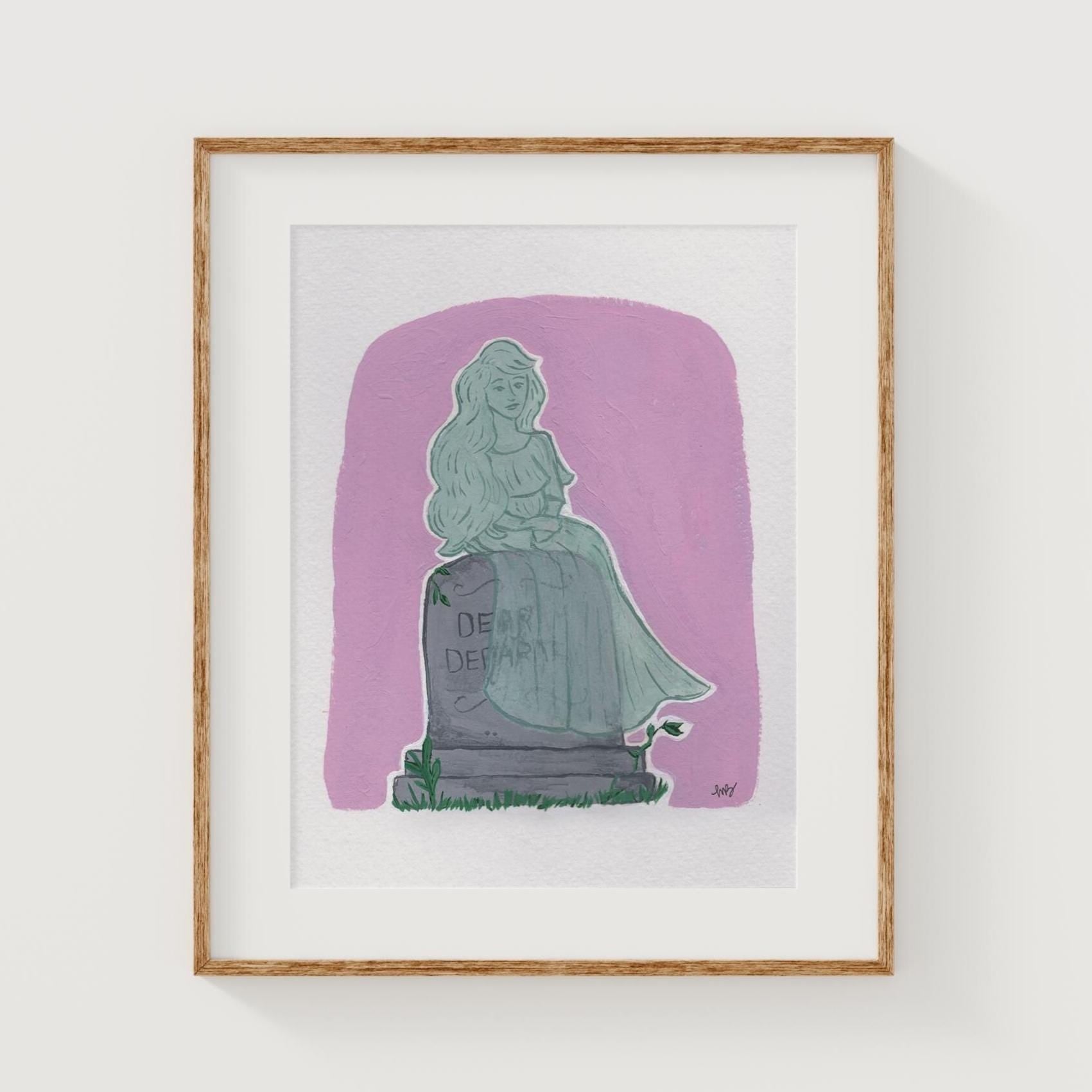 Ghost Art Print: Spooky Cemetery Gothic Home Decor (5x7 8.5x11)