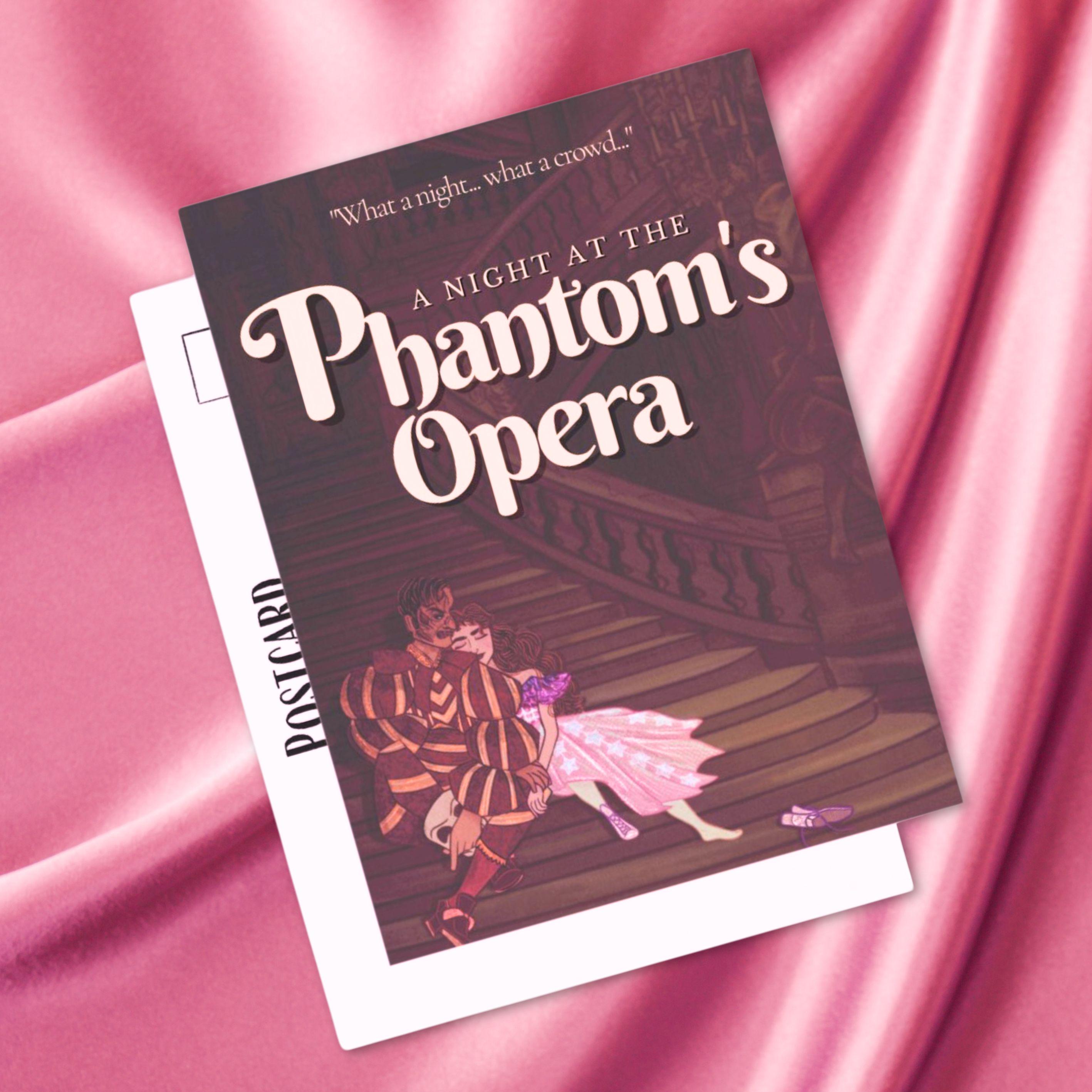 Phantom of the Opera Inspired Postcard Fanart Illustration Victorian Literary Characters Paris Opera Moody Romantic Artwork for Musical Fans