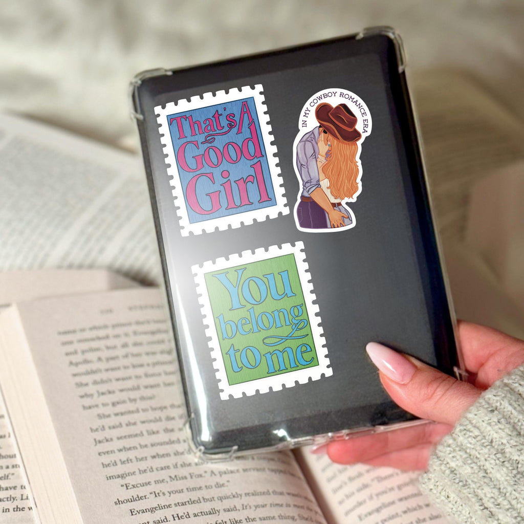 Cowboy Romance Era Sticker: Illustration of a Cowboy and Woman kissing and embracing Booktok Girlie Gift Waterproof Matte Vinyl Decal ST137