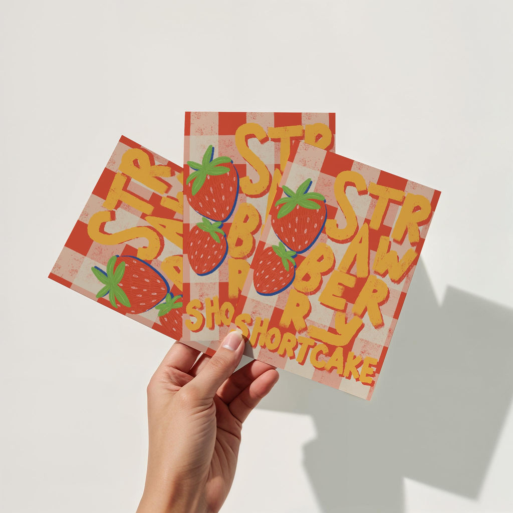 Strawberry Shortcake Kitchen Art Print Retro Printable Wall Art Gingham Fruit Poster Cute Dessert for Playful Kitchen Decor Instant Download