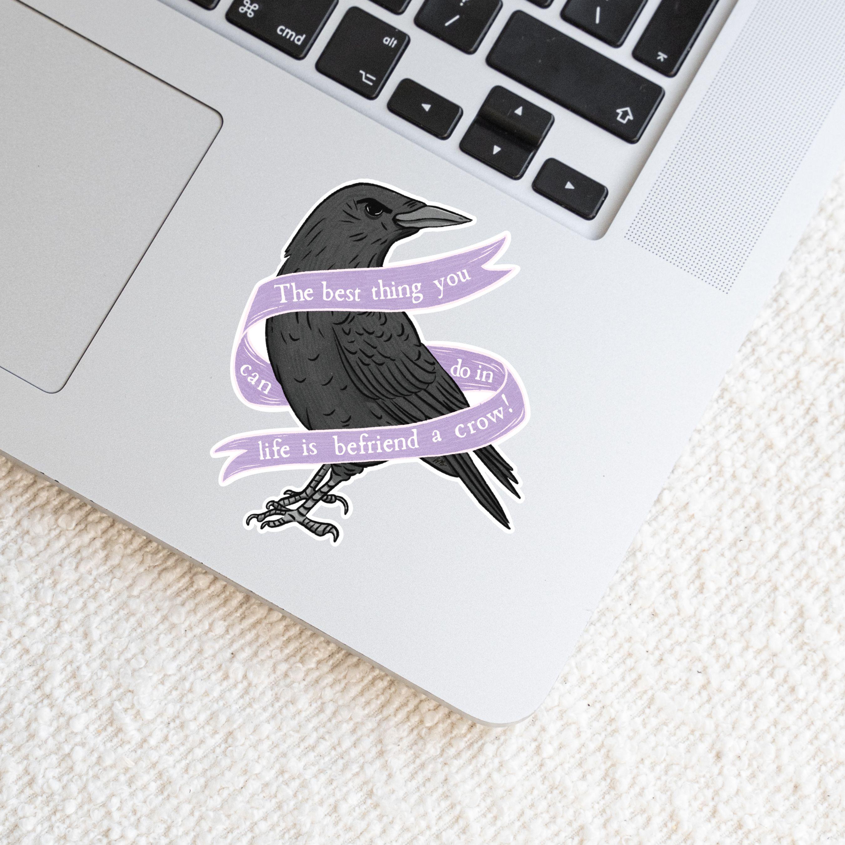 Gothic Crow Vinyl Sticker: Spooky Macabre Raven Art - Illustrated Matte Vinyl Waterproof Decal ST126