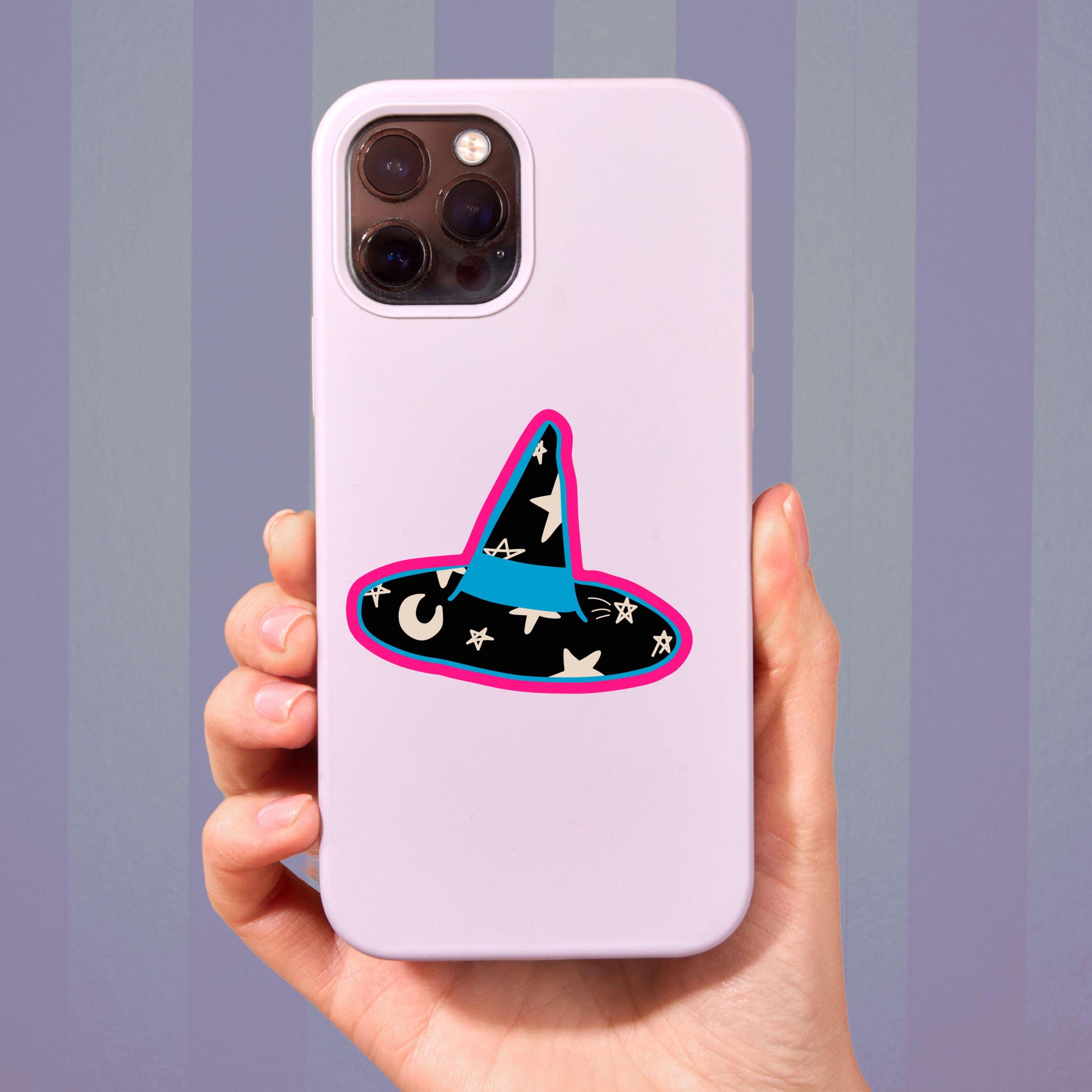 Witch Hat Sticker Starry Moonlight Illustration black white electric blue hot pink sticker for cute witchy aesthetic gift idea for her ST073