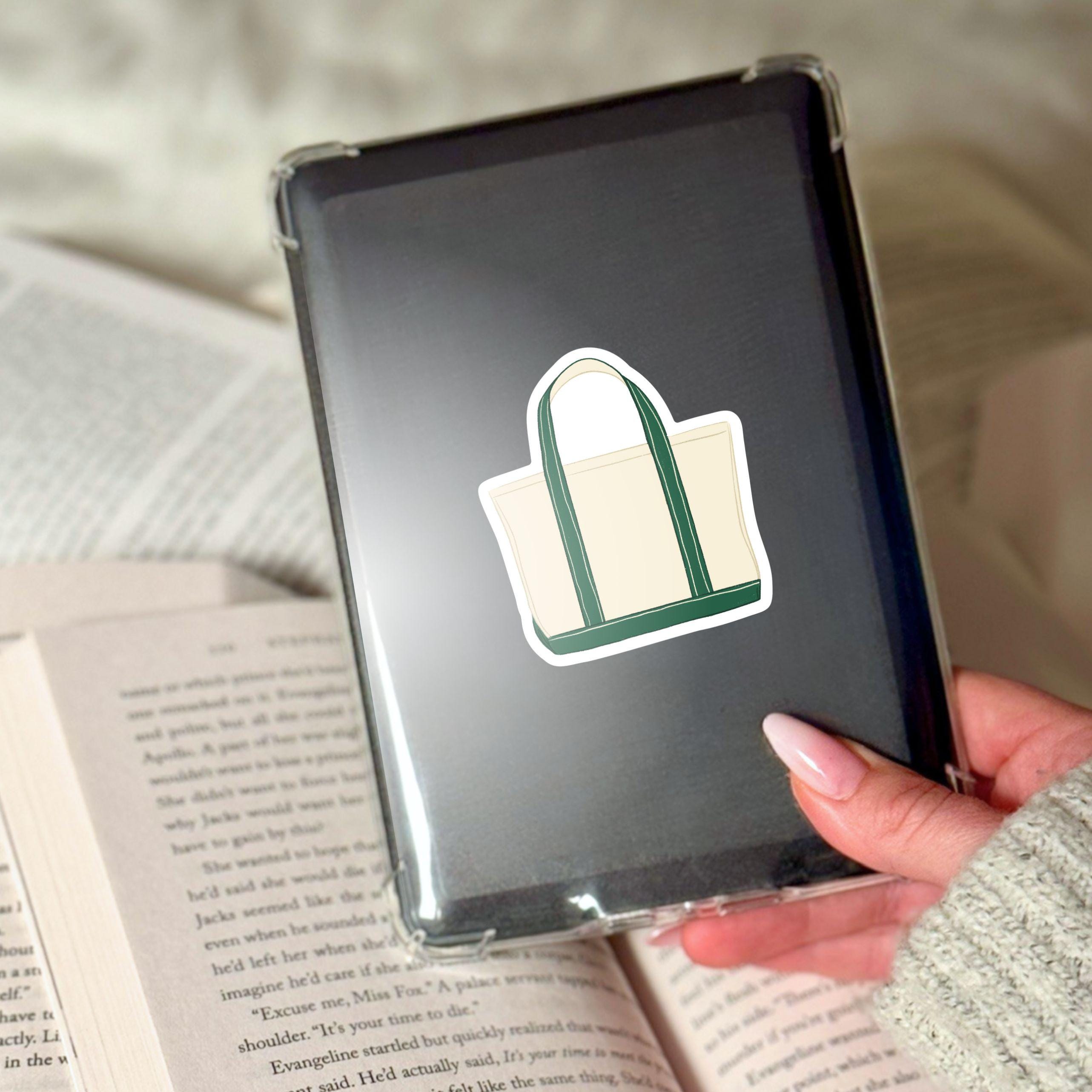 Canvas Tote Bag Sticker Green and Cream Illustrated Waterproof Vinyl Decal for Journals Laptops Water Bottles Preppy Coastal Aesthetic ST125