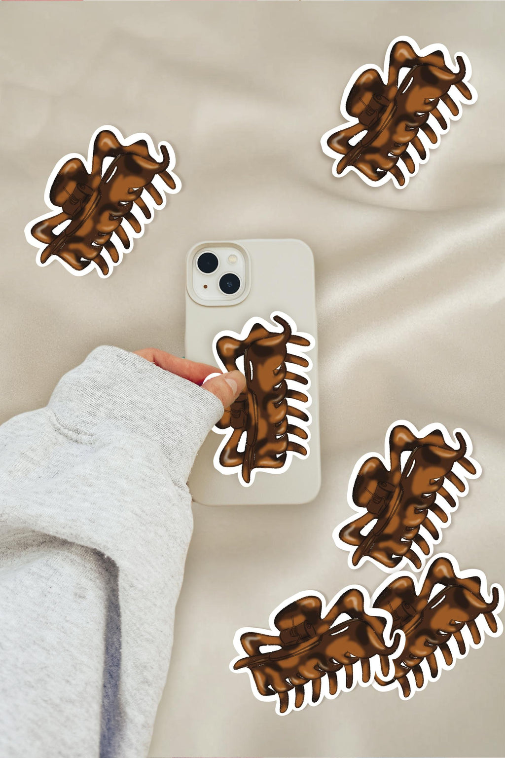 Tortoise Shell Hair Claw Clip Sticker Chic Minimalist Vinyl Decal Luxury Aesthetic Laptop Kindle Decor Fashion Icon Old Money Style ST123