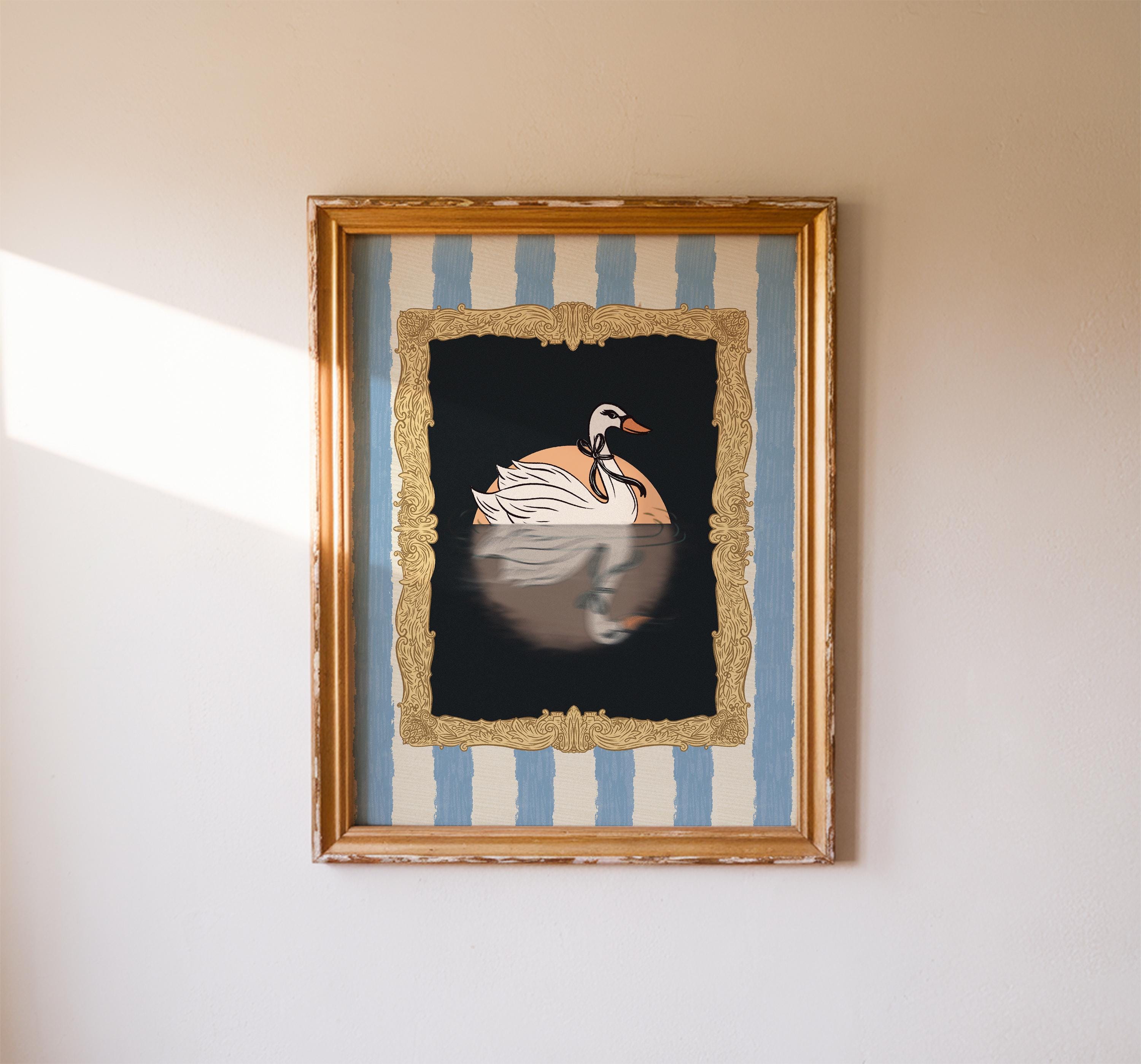 Swan Digital Art Print Instant Download Illustration Nursery Decor Gallery Wall Whimsical Printable Artwork Feminine Apartment Coquette Art