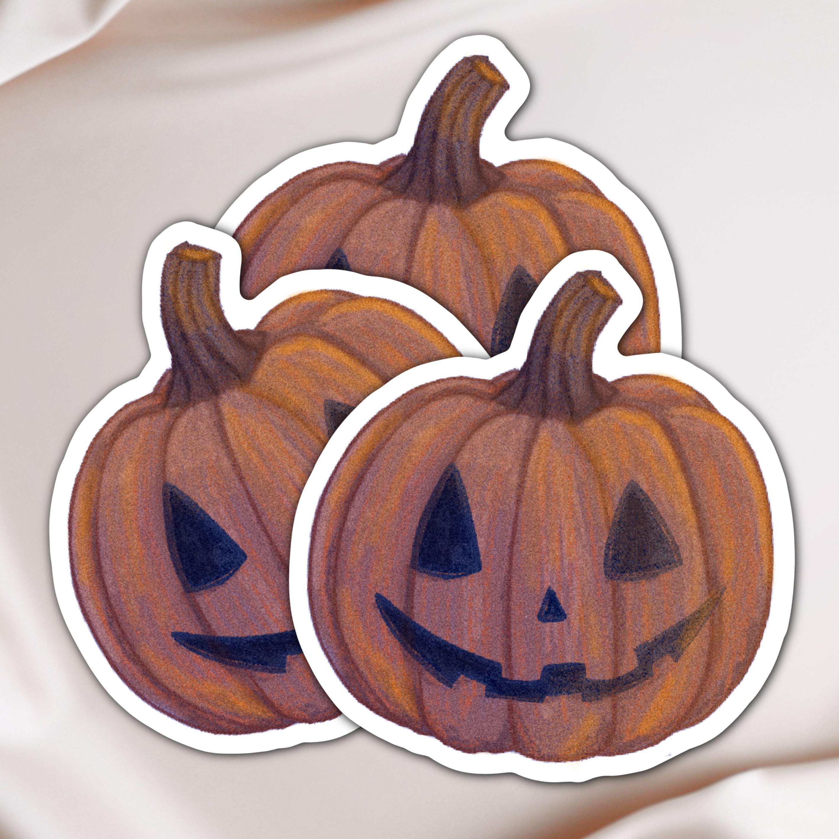 Halloween Pumpkin Sticker Illustrated Matte Vinyl Kindle and Laptop Sticker for Spooky Season ST147