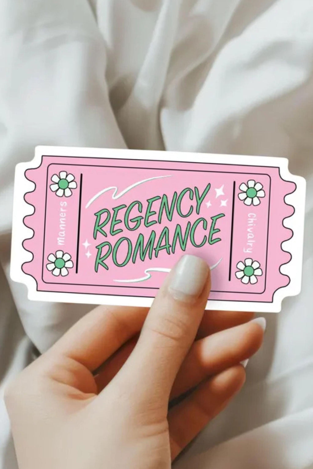 Regency Romance Sticker Pink and Green Ticket Stub Decal for Kindle Case and Laptop Cover Waterproof Sticker Bookish Gift Idea for Her ST056