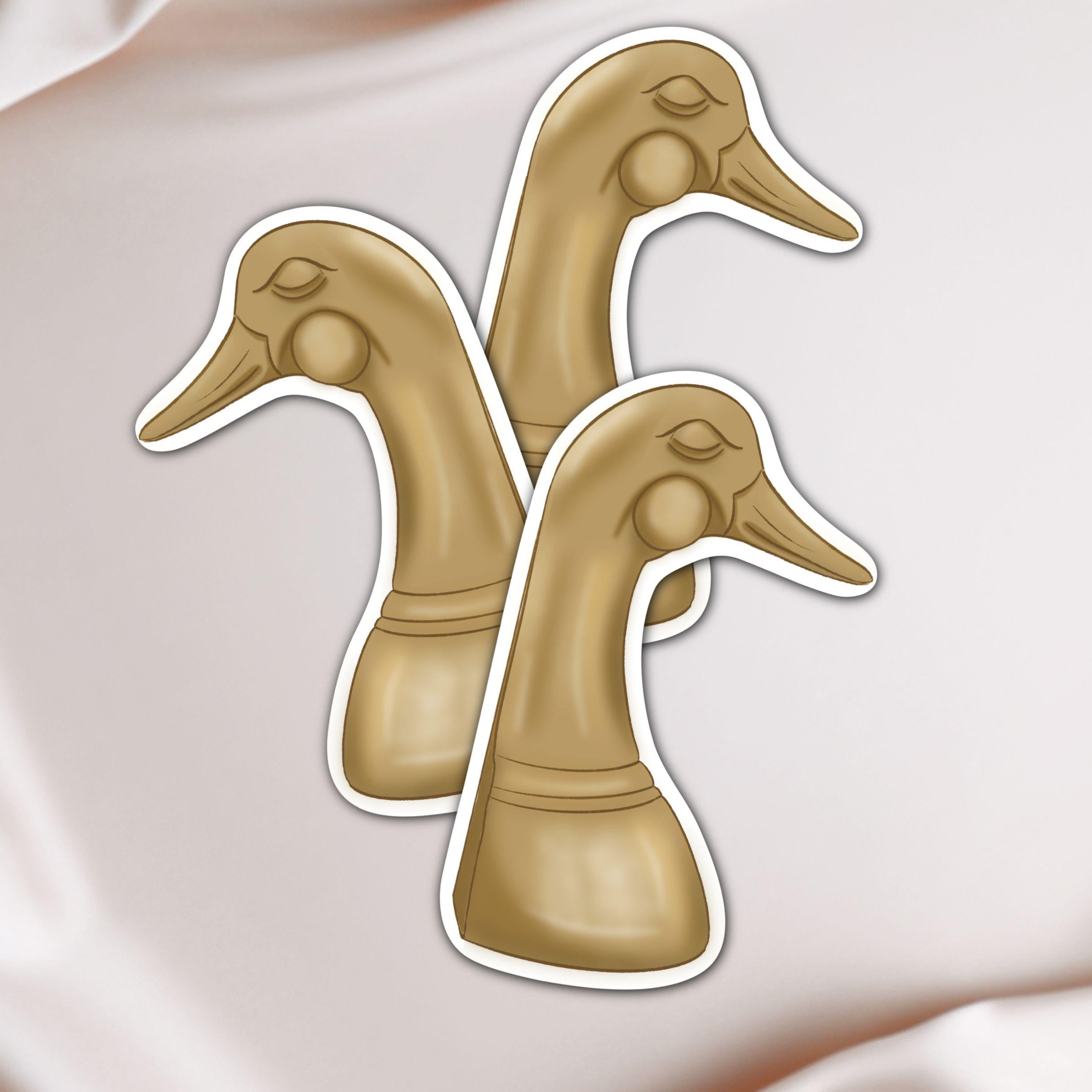 Brass Duck Book ends and Doorstop Illustration Waterproof Matte Vinyl Sticker L-ST053 R-ST054