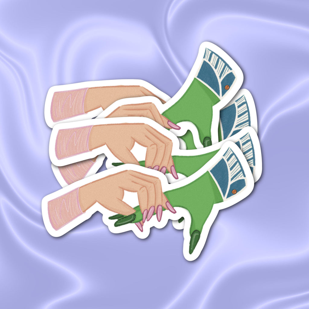 Holding Space Wicked Sticker Broadway Movie Musical Illustration Decal Theater Fans Elphaba and Glinda the Good Witch Pink Green Hands ST059