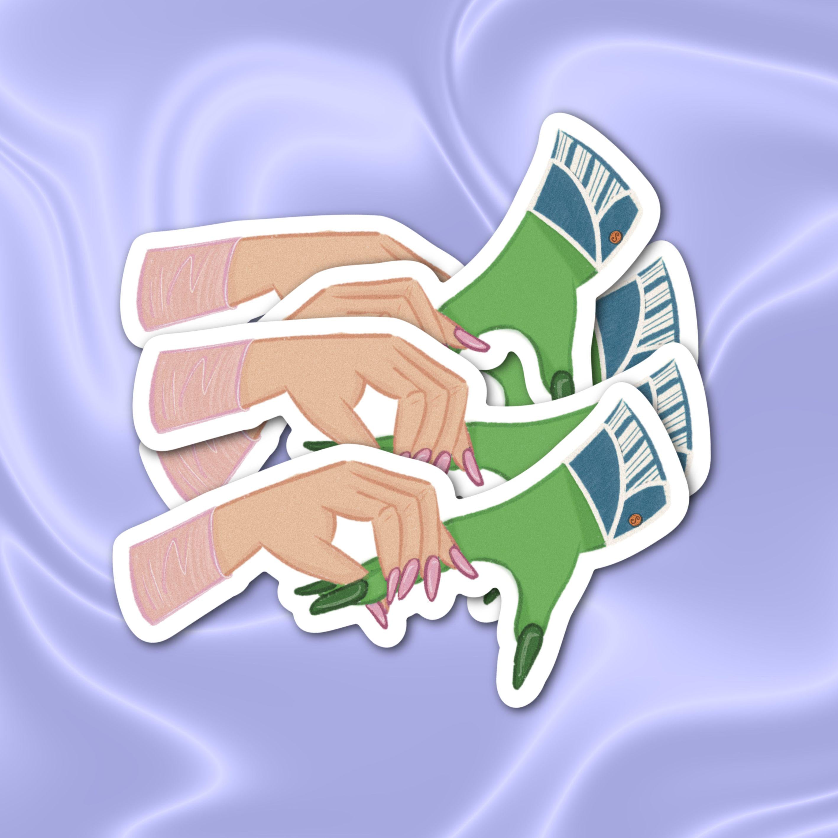 Holding Space Wicked Sticker Broadway Movie Musical Illustration Decal Theater Fans Elphaba and Glinda the Good Witch Pink Green Hands ST059