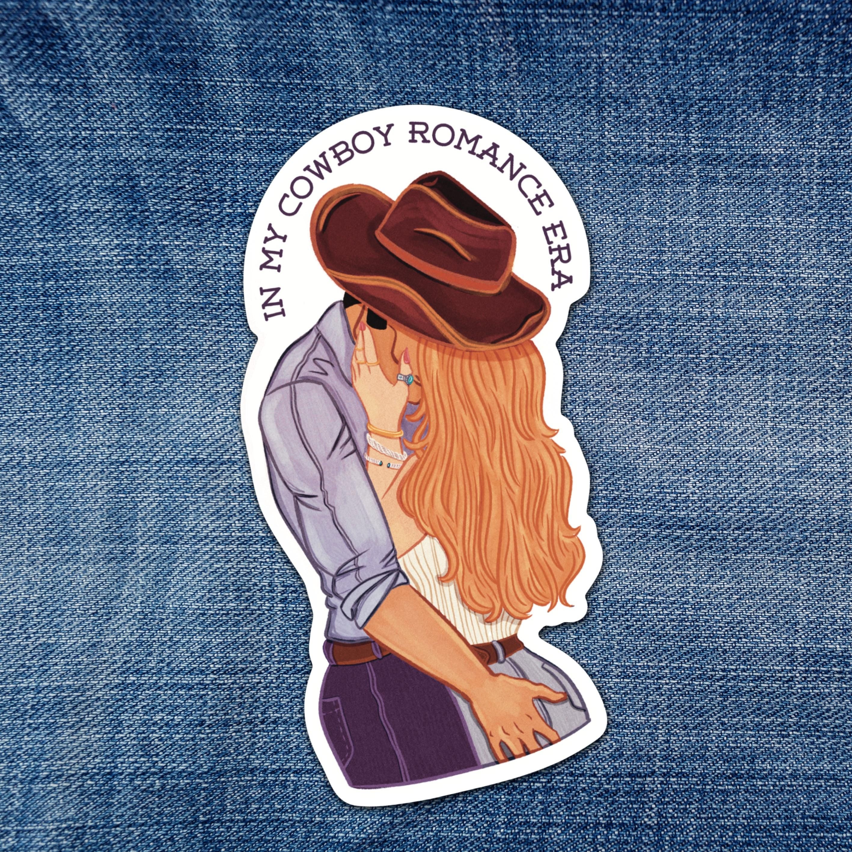 Cowboy Romance Era Sticker: Illustration of a Cowboy and Woman kissing and embracing Booktok Girlie Gift Waterproof Matte Vinyl Decal ST137