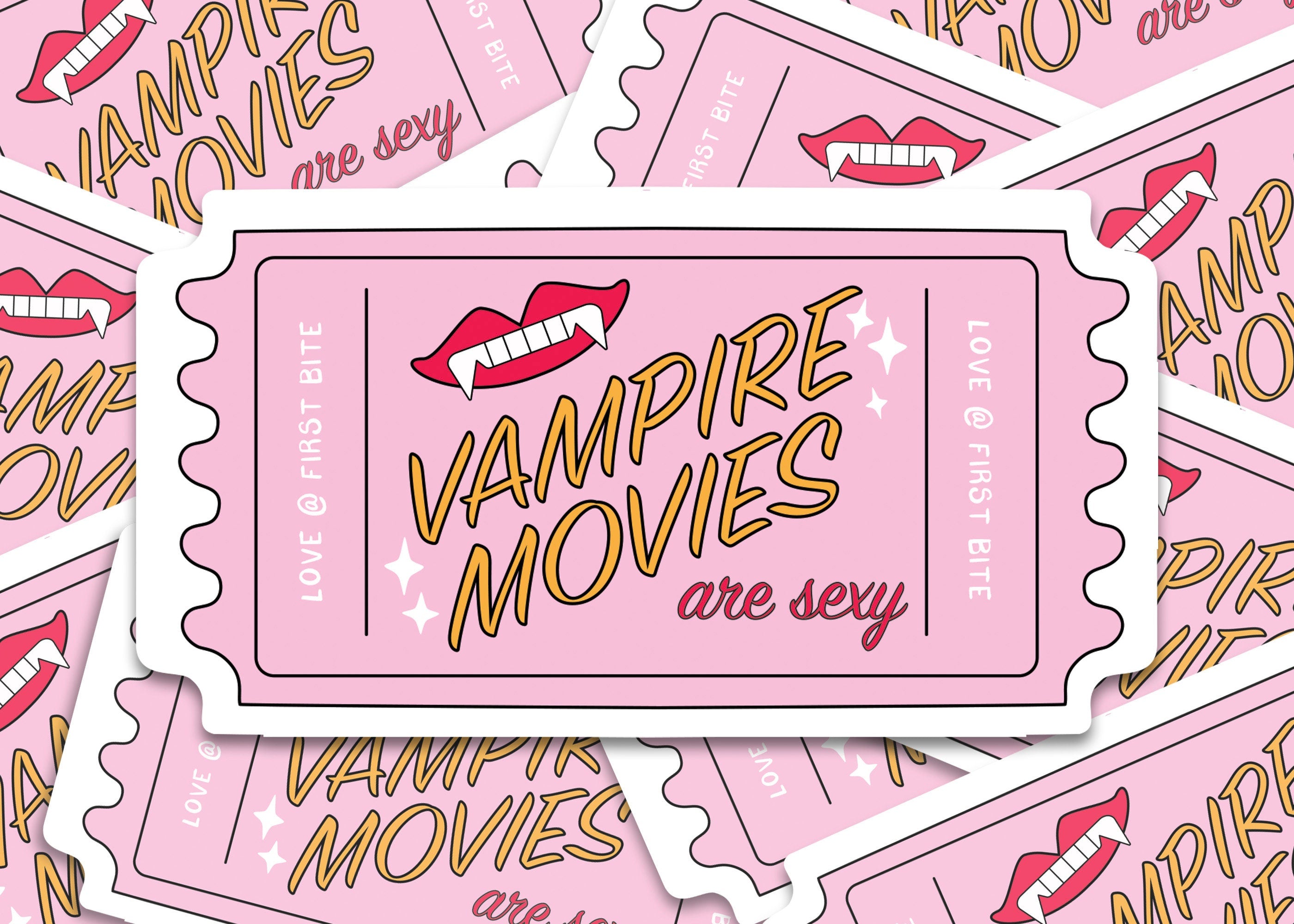 Vampire Movies are Sexy Ticket Stub Sticker Pink Retro Vampire Aesthetic Paranormal Kindle Sticker Gift Idea for Movie Lover Friend ST018