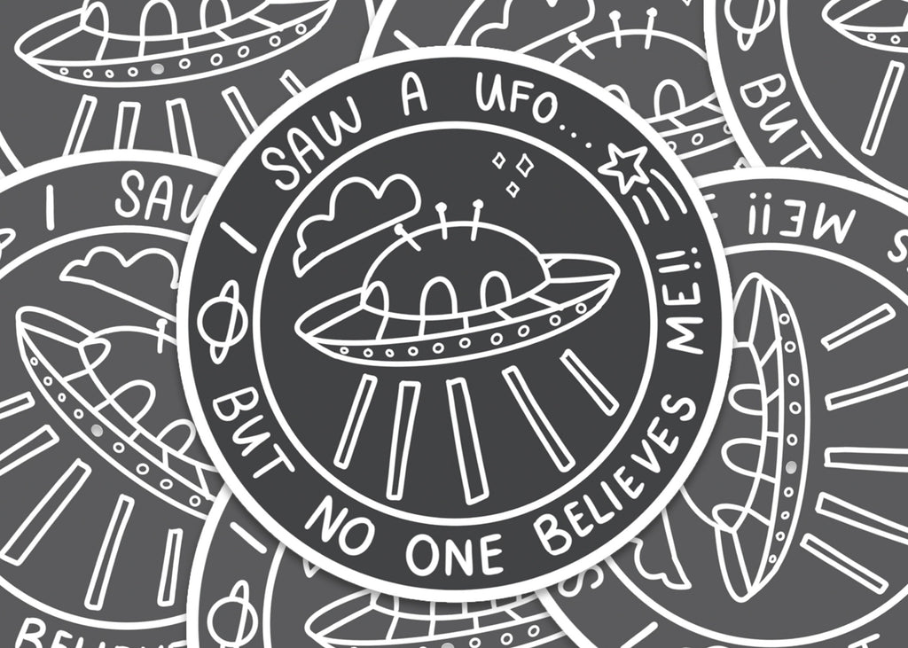 I Saw a UFO Sticker Matte Waterproof Retro Alien Decal for Laptops Journals Water Bottles extraterrestrial Paranormal Spooky Fan Gift ST030
