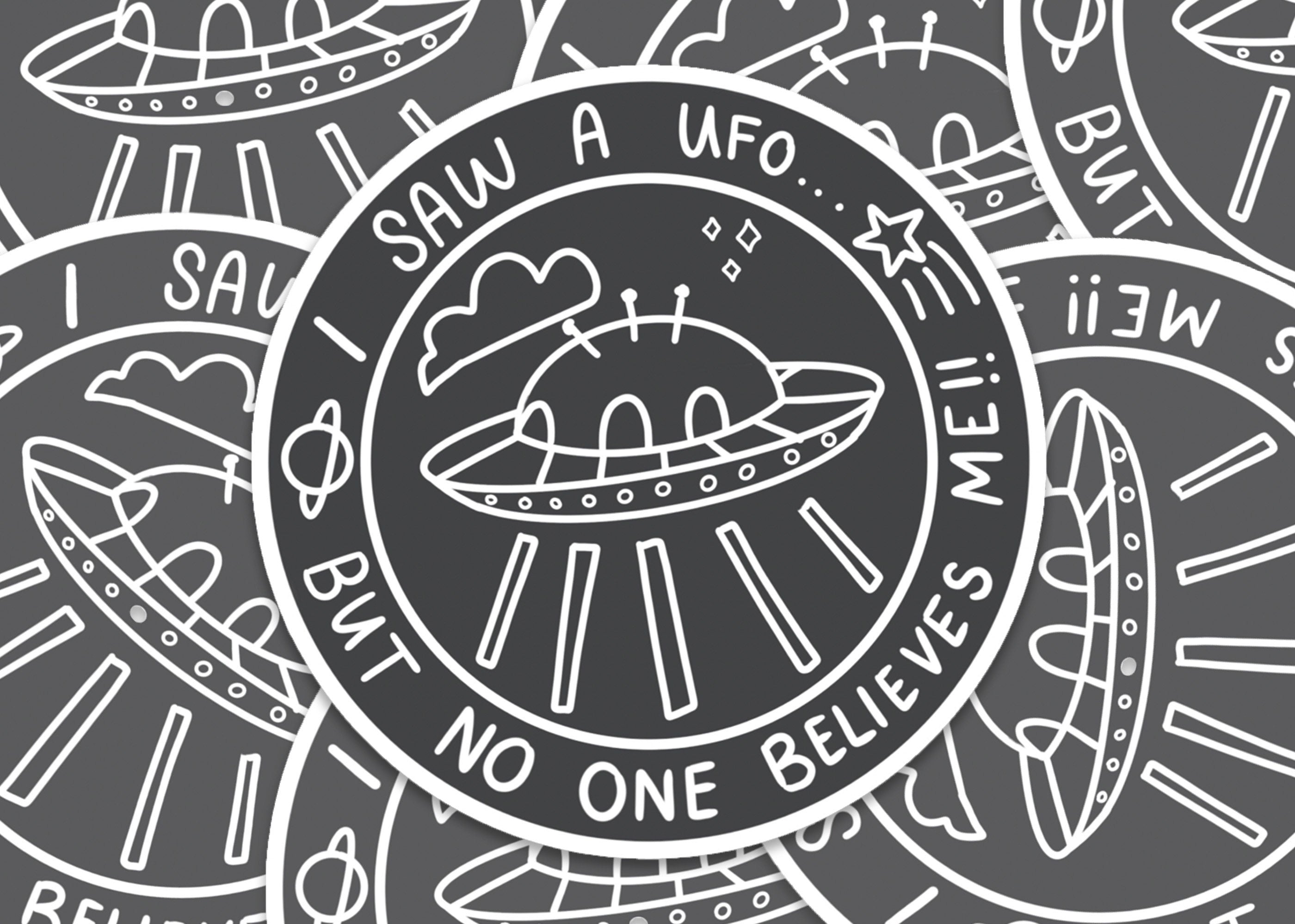 I Saw a UFO Sticker Matte Waterproof Retro Alien Decal for Laptops Journals Water Bottles extraterrestrial Paranormal Spooky Fan Gift ST030