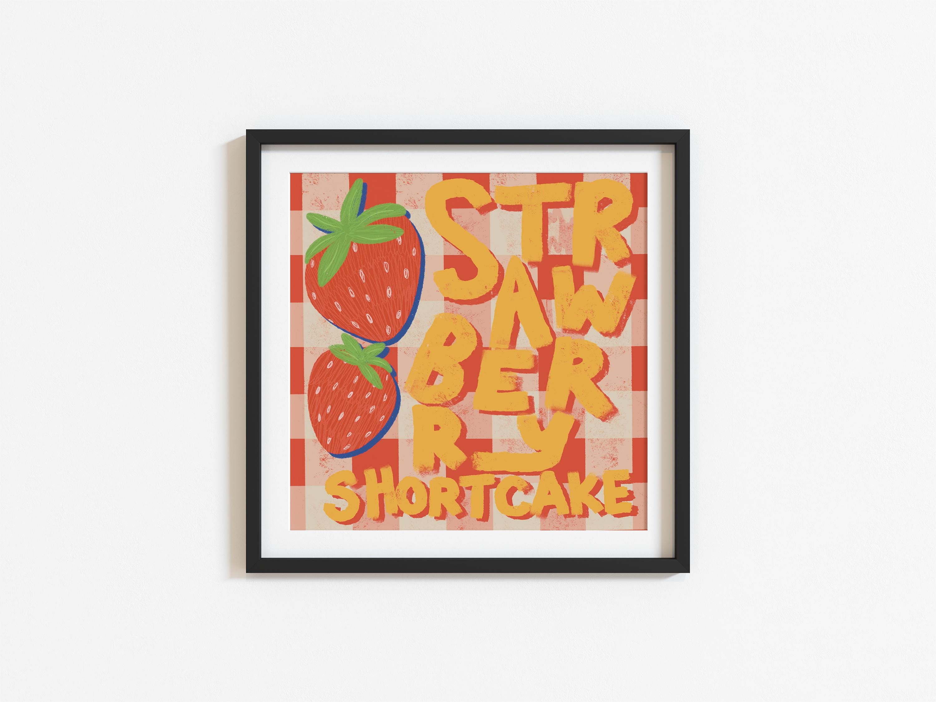 Strawberry Shortcake Kitchen Art Print Retro Printable Wall Art Gingham Fruit Poster Cute Dessert for Playful Kitchen Decor Instant Download