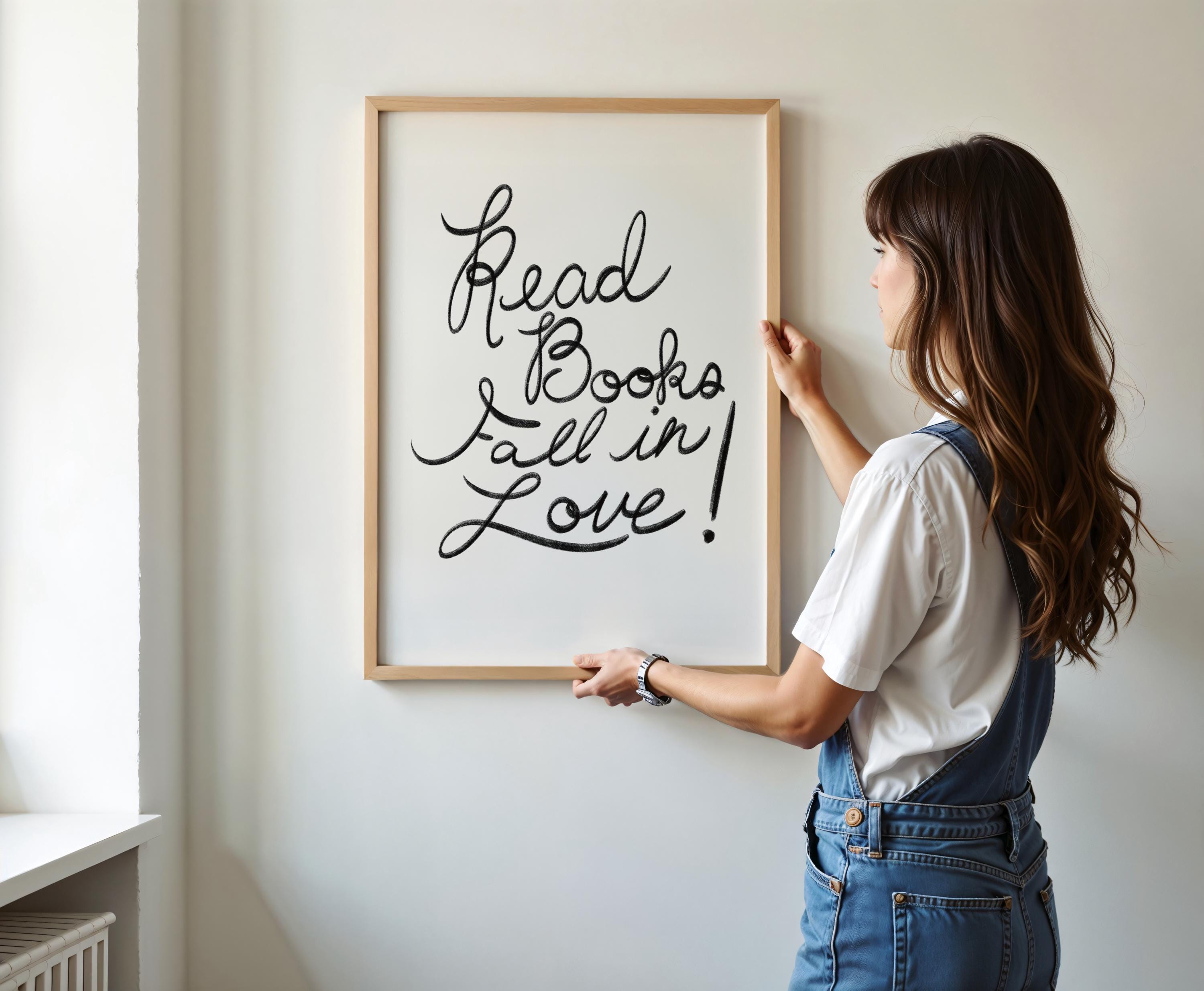 Read Books Fall in Love Art Print Romantic Book Readers Fun Quote Printable Instant Download Book Lover Wall Decor Cozy Reading Nook Artwork