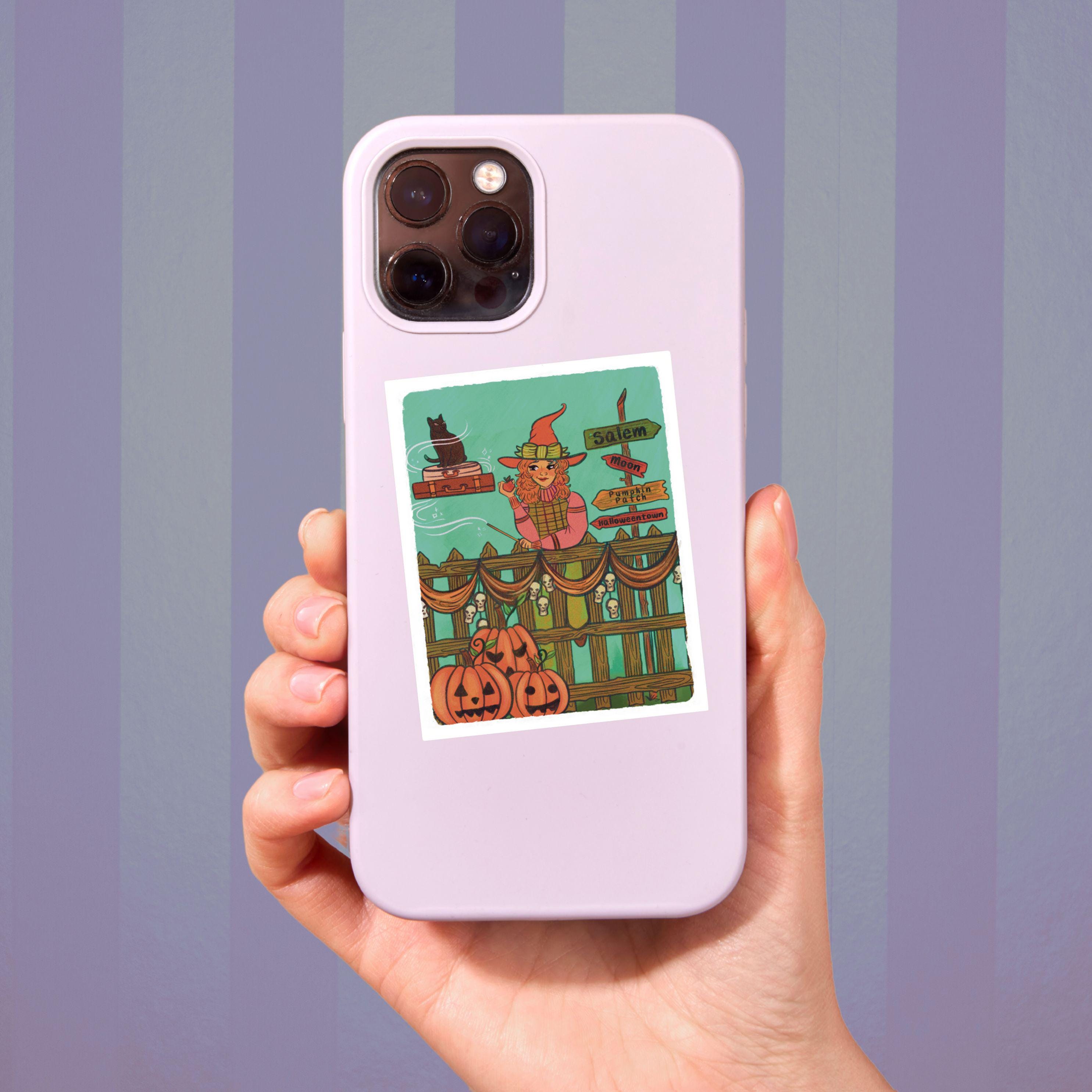 Stop on the way to Salem Illustration with a witch black cat pumpkins cottagecore autumal fall cozy sweater Waterproof Sticker Decal ST071