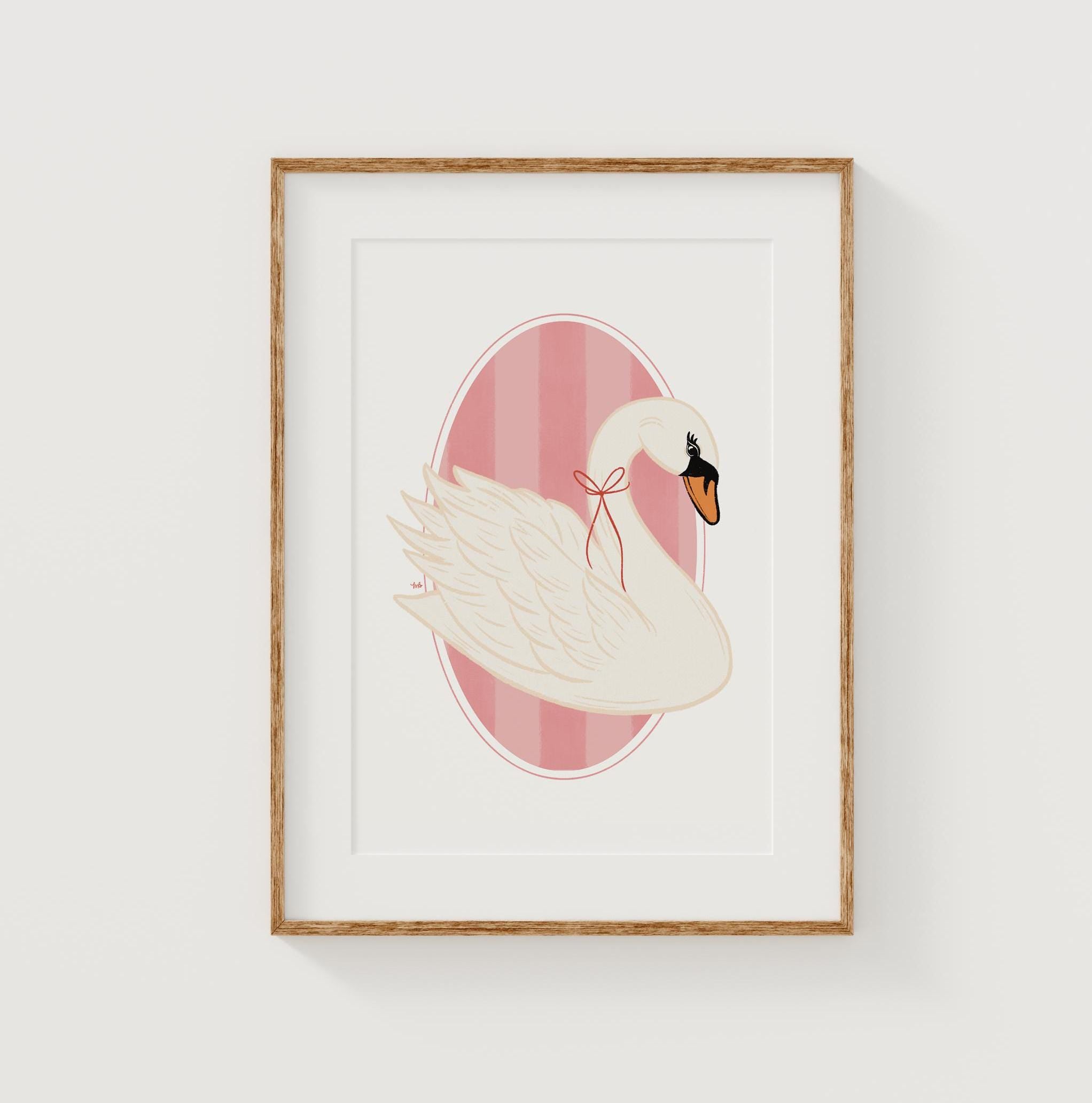 Coquette Swan Art Print Elegant Ballerina Aesthetic Soft Pink Vintage Gallery Wall Art Parisian Chic Home Decor Feminine Romantic Artwork