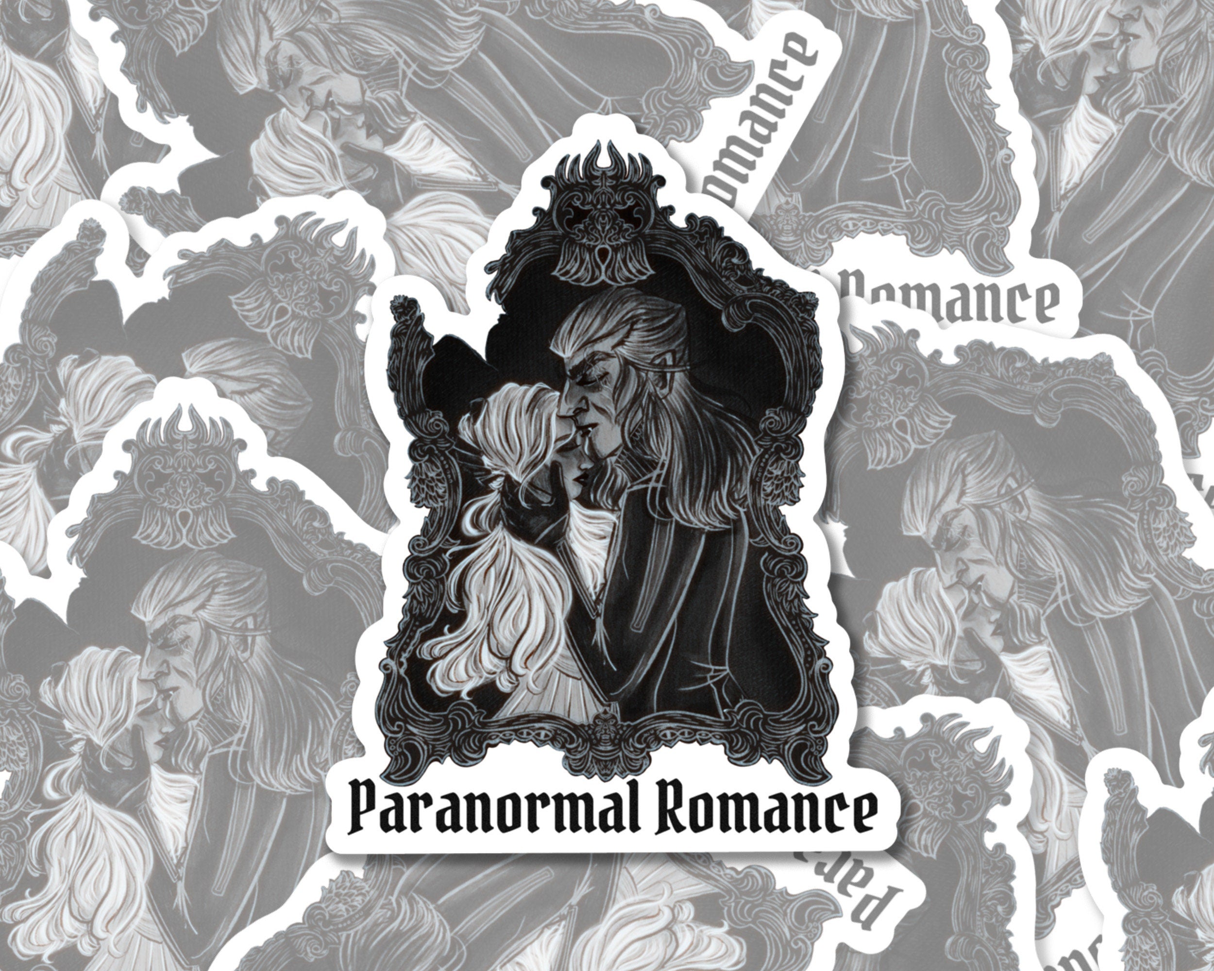 Paranormal Romance Couple Illustration Black and White kindle cover monster fairy fan vampire phantom Vinyl Water-proof Sticker Decal ST041