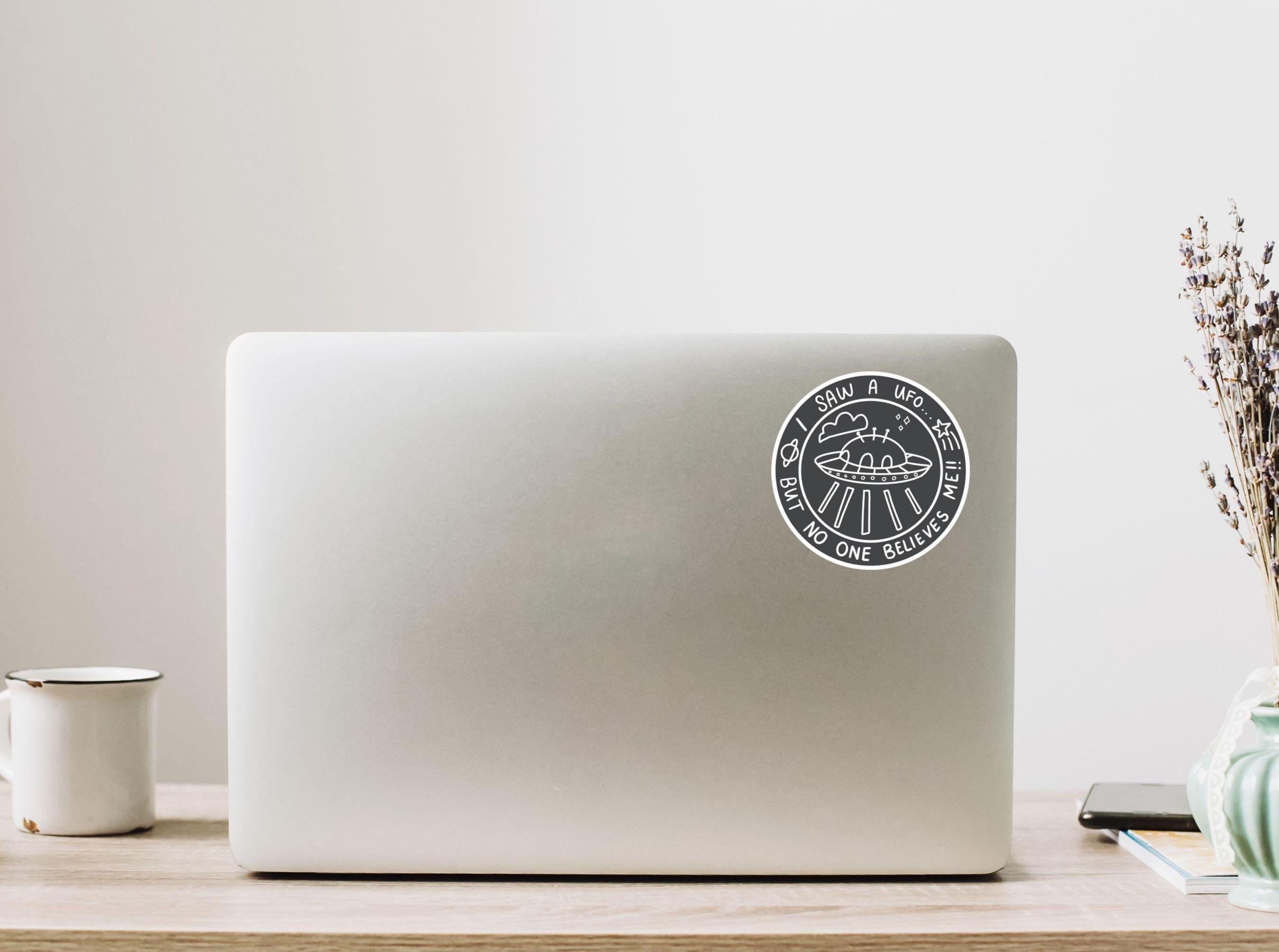 I Saw a UFO Sticker Matte Waterproof Retro Alien Decal for Laptops Journals Water Bottles extraterrestrial Paranormal Spooky Fan Gift ST030