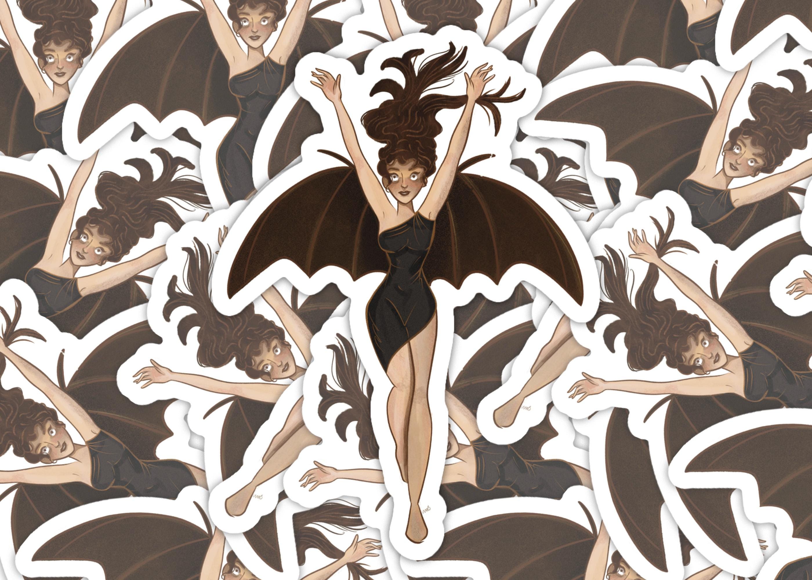 Winged Siren Illustrated Horror Vamp Beautiful Woman Halloween Creepy Spooky Macabre Illustration Digital Art Waterproof Sticker Decal ST009