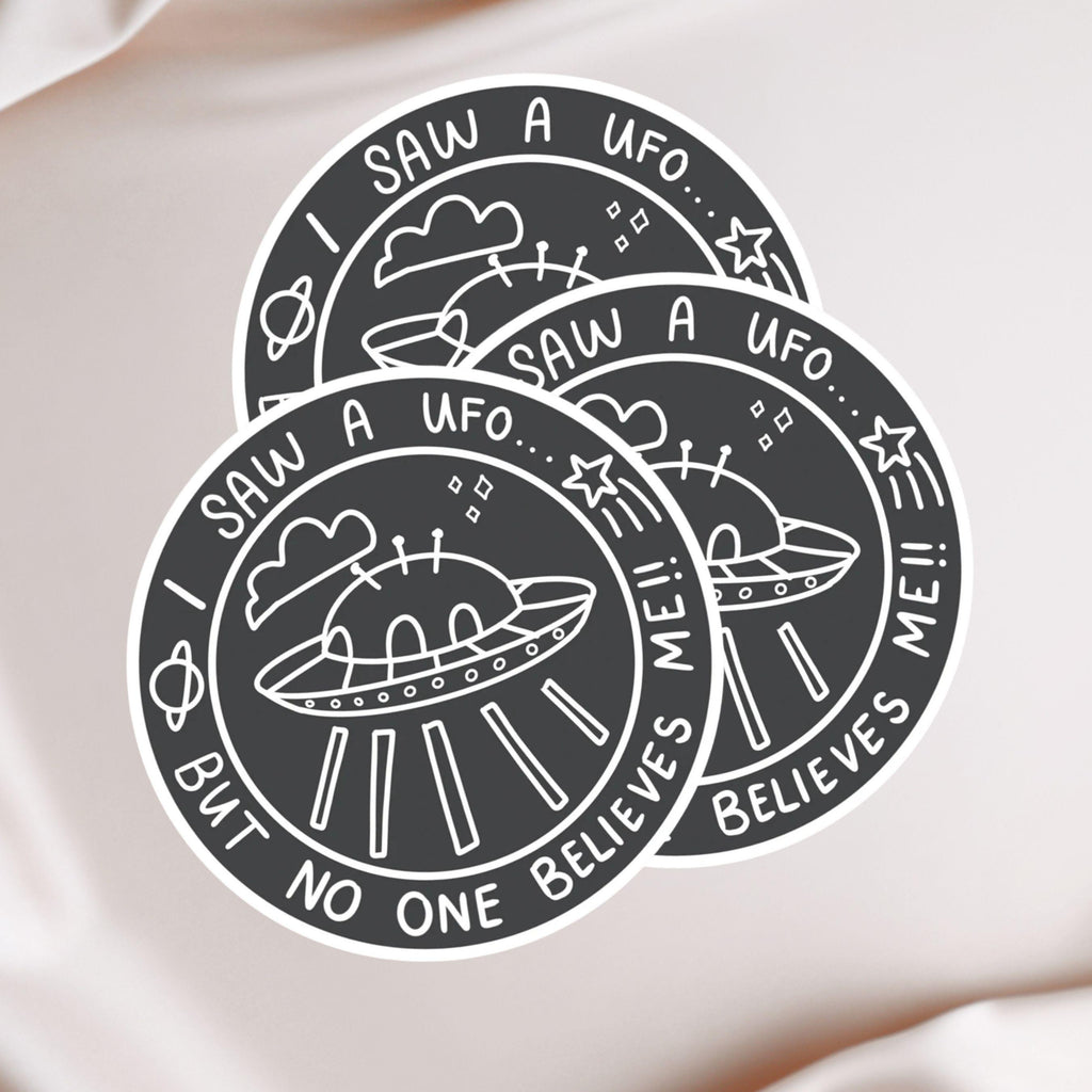 I Saw a UFO Sticker Matte Waterproof Retro Alien Decal for Laptops Journals Water Bottles extraterrestrial Paranormal Spooky Fan Gift ST030