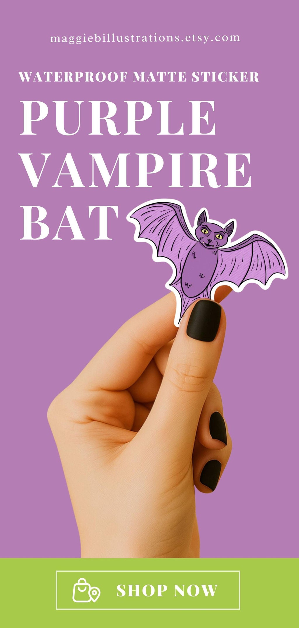 Purple Bat Sticker Cute Spooky Vampire Bat Vinyl Decal for Halloween Decor Water Bottles Laptops and Journals Witchy Goth Aesthetic ST057