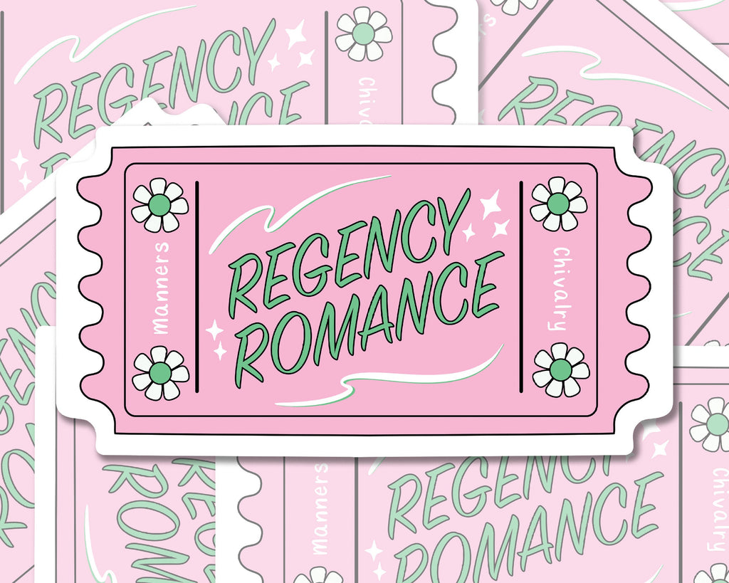 Regency Romance Sticker Pink and Green Ticket Stub Decal for Kindle Case and Laptop Cover Waterproof Sticker Bookish Gift Idea for Her ST056