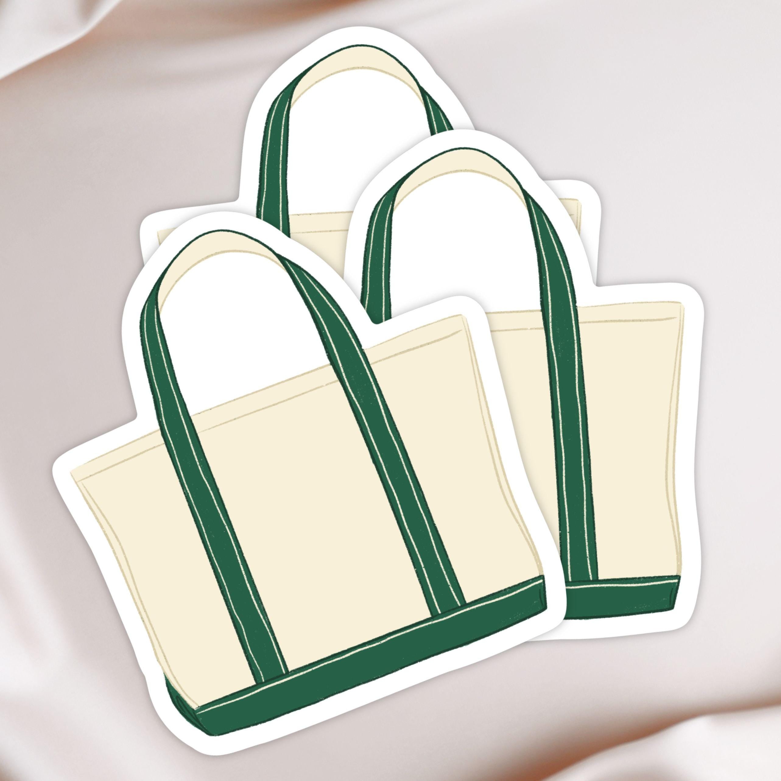 Canvas Tote Bag Sticker Green and Cream Illustrated Waterproof Vinyl Decal for Journals Laptops Water Bottles Preppy Coastal Aesthetic ST125