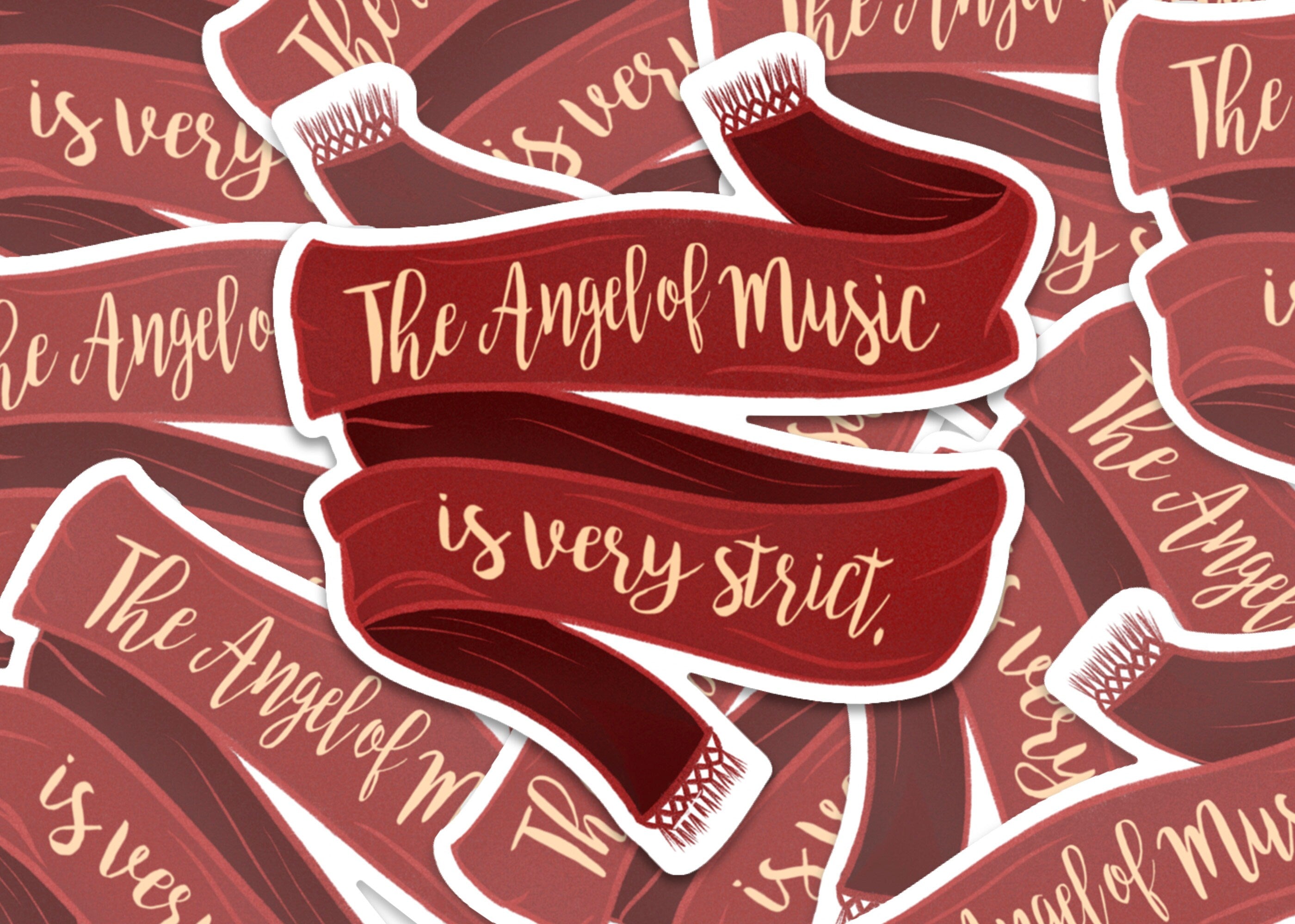 The Angel of Music is Very Strict Phantom of the Opera Musical Red Scarf Broadway Gothic Romance Vinyl Water-proof Sticker Decal ST028