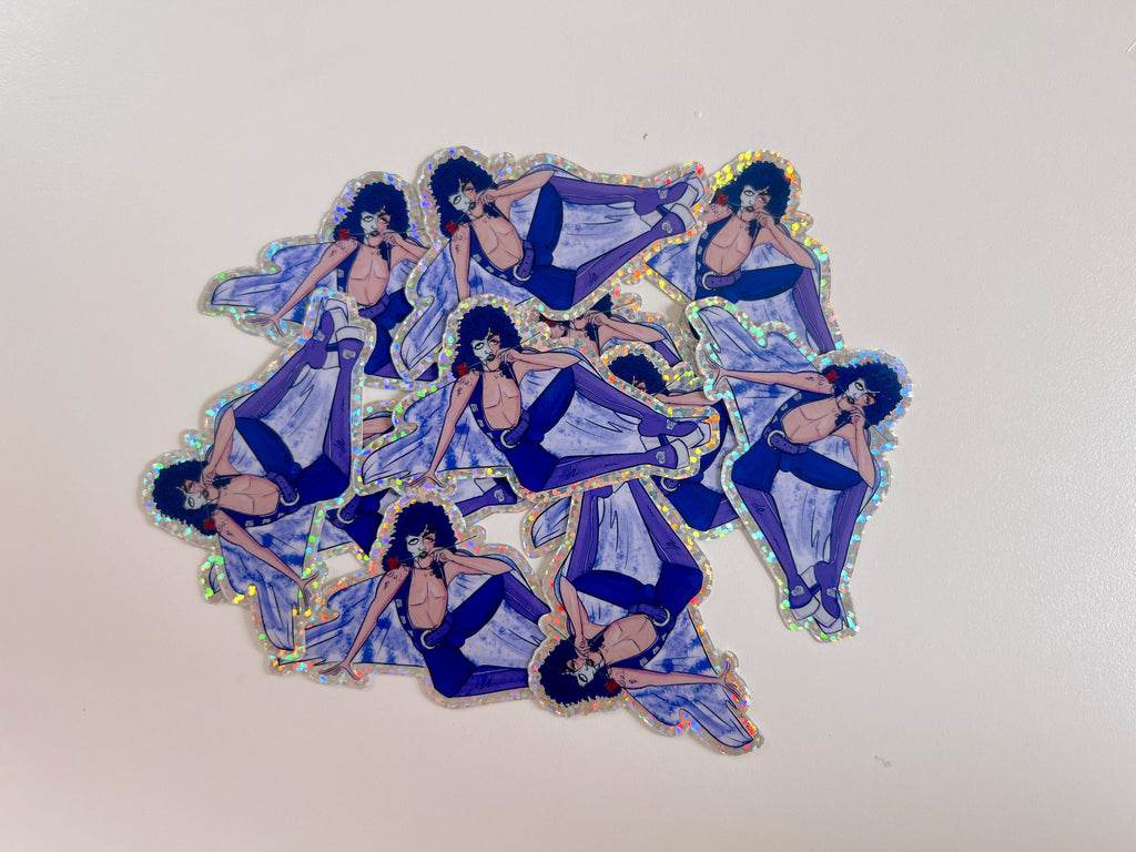 Glam Rock Phantom of the Opera Hair Band 80s metal rock and roll glam rock platform cape glitter hologram glossy purple Sticker Decal ST077