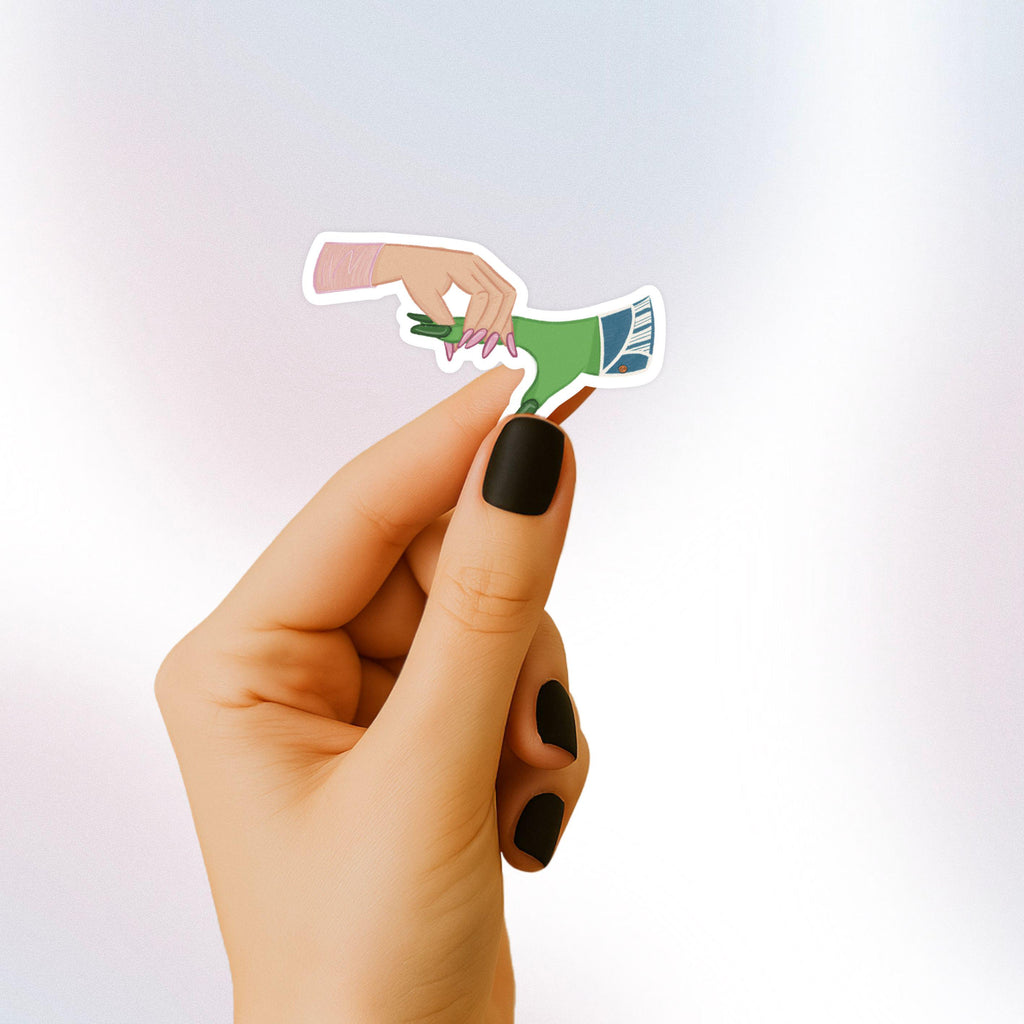 Holding Space Wicked Sticker Broadway Movie Musical Illustration Decal Theater Fans Elphaba and Glinda the Good Witch Pink Green Hands ST059