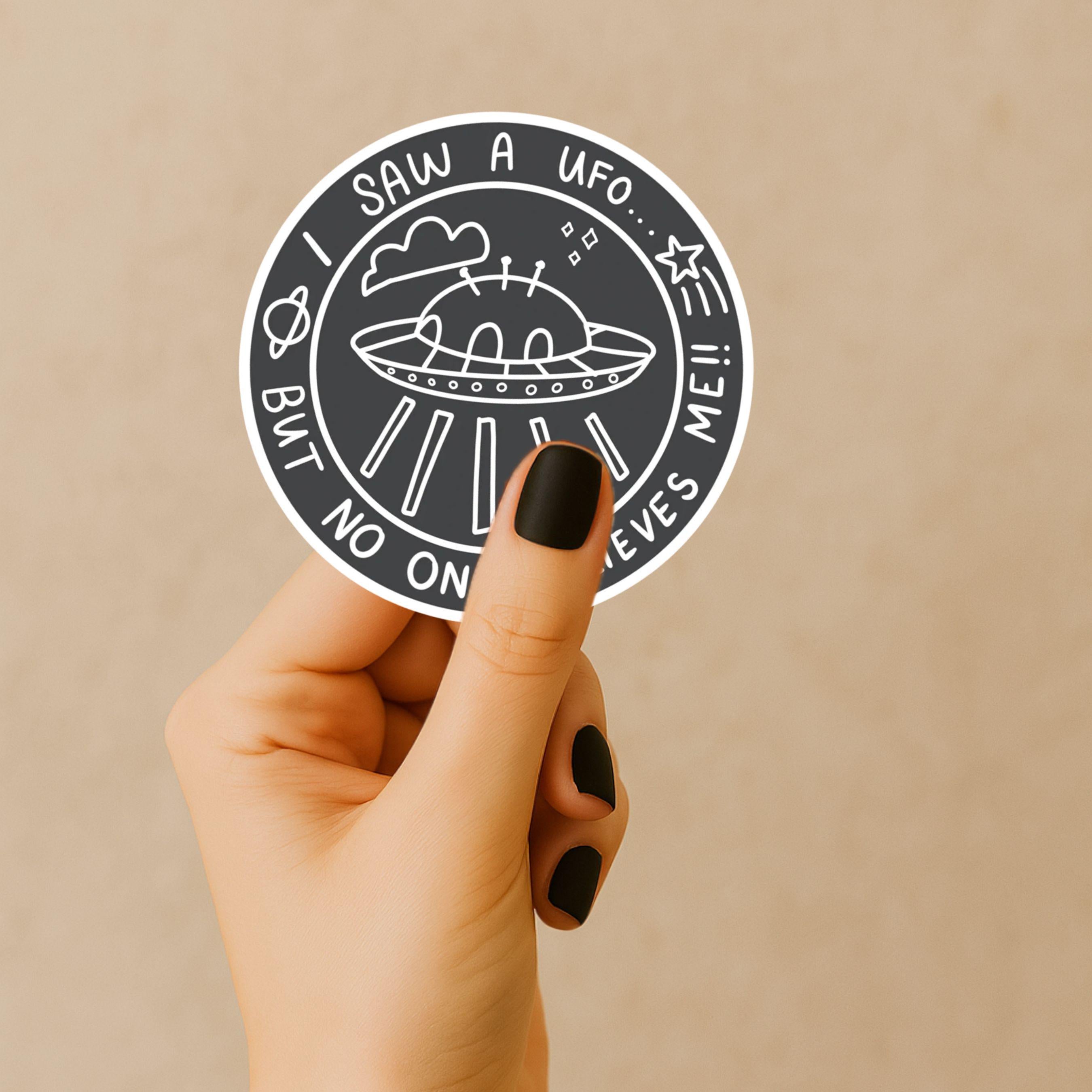 I Saw a UFO Sticker Matte Waterproof Retro Alien Decal for Laptops Journals Water Bottles extraterrestrial Paranormal Spooky Fan Gift ST030