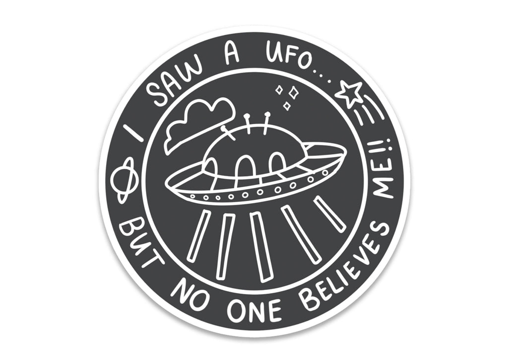I Saw a UFO Sticker Matte Waterproof Retro Alien Decal for Laptops Journals Water Bottles extraterrestrial Paranormal Spooky Fan Gift ST030