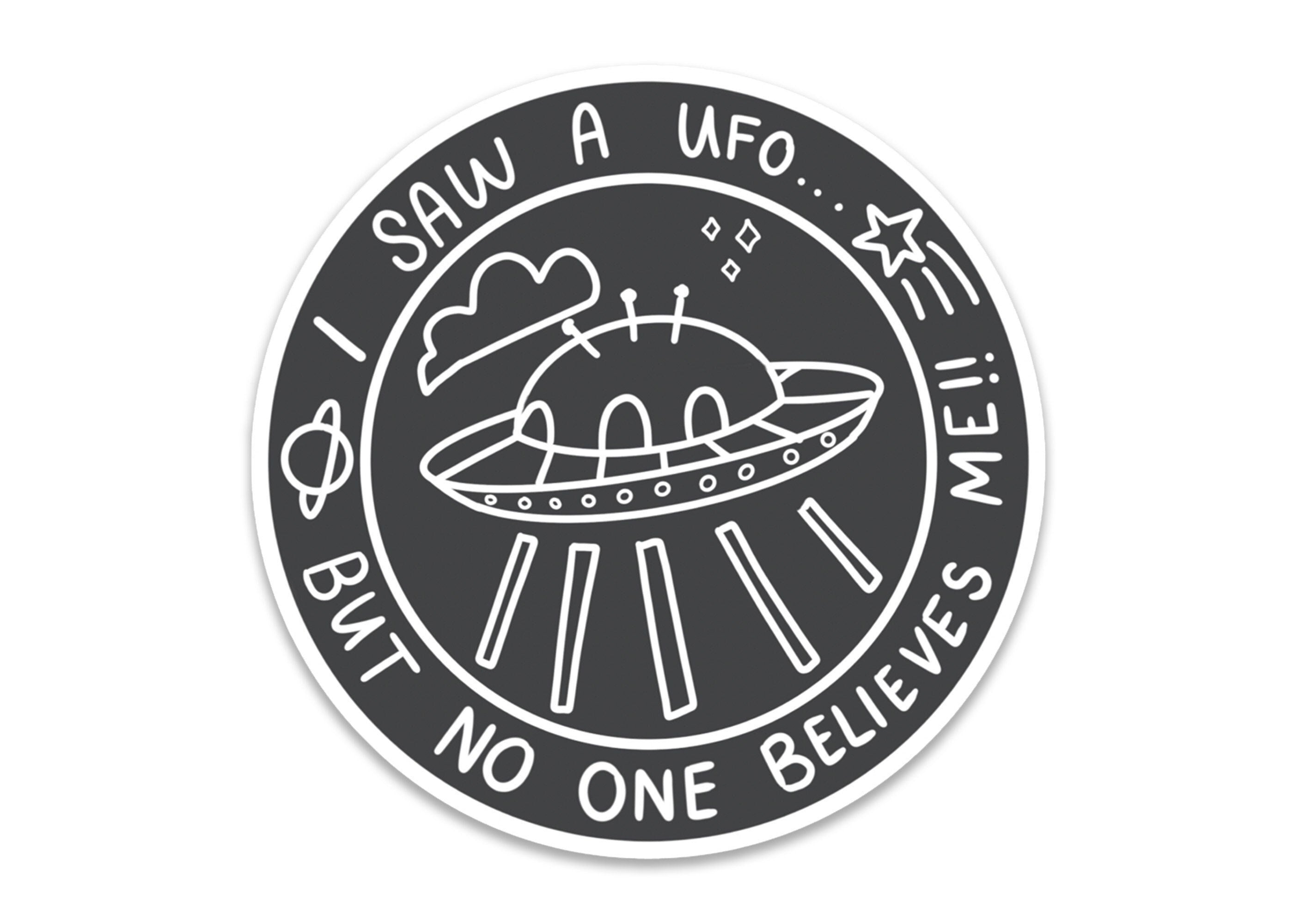 I Saw a UFO Sticker Matte Waterproof Retro Alien Decal for Laptops Journals Water Bottles extraterrestrial Paranormal Spooky Fan Gift ST030