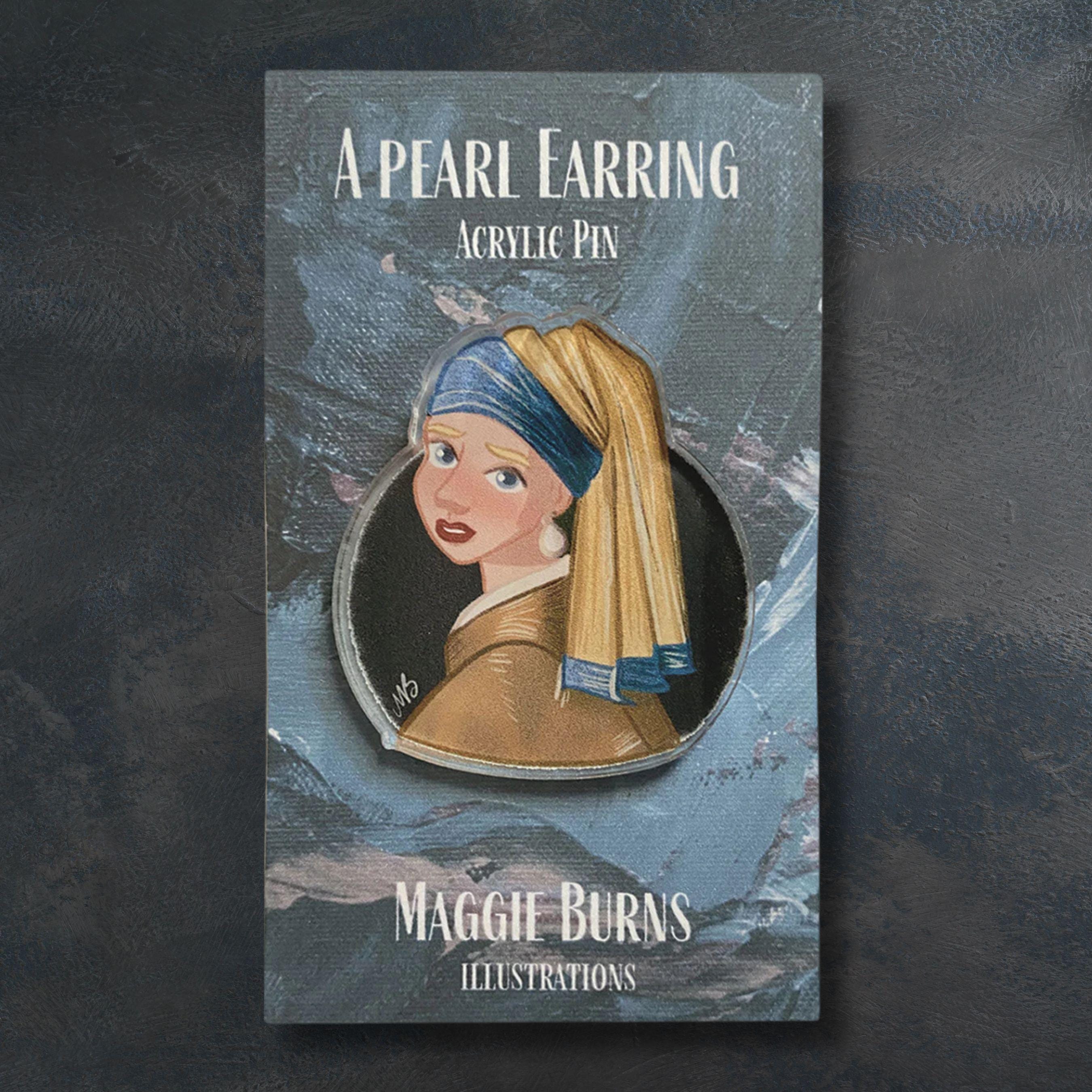 Girl with Pearl Earring Illustration Acrylic Pin Vermeer Art Lover Gift Idea For Teacher Fashion Pin Museum Quality Art Piece Classic Style