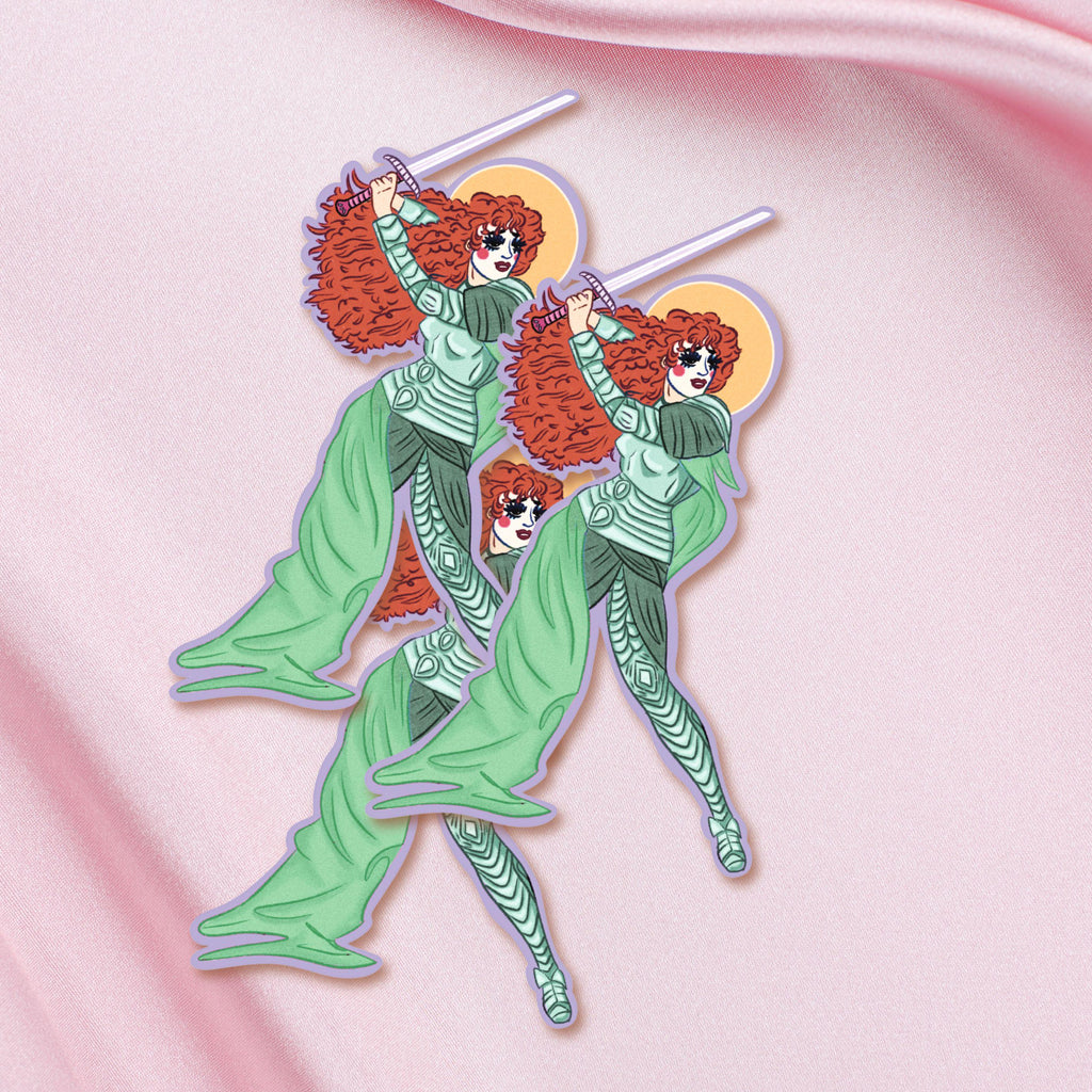 Roan of Arc Feminist Warrior Vinyl Sticker - Illustrated Medieval Knight Art in Waterproof Matte Vinyl ST116