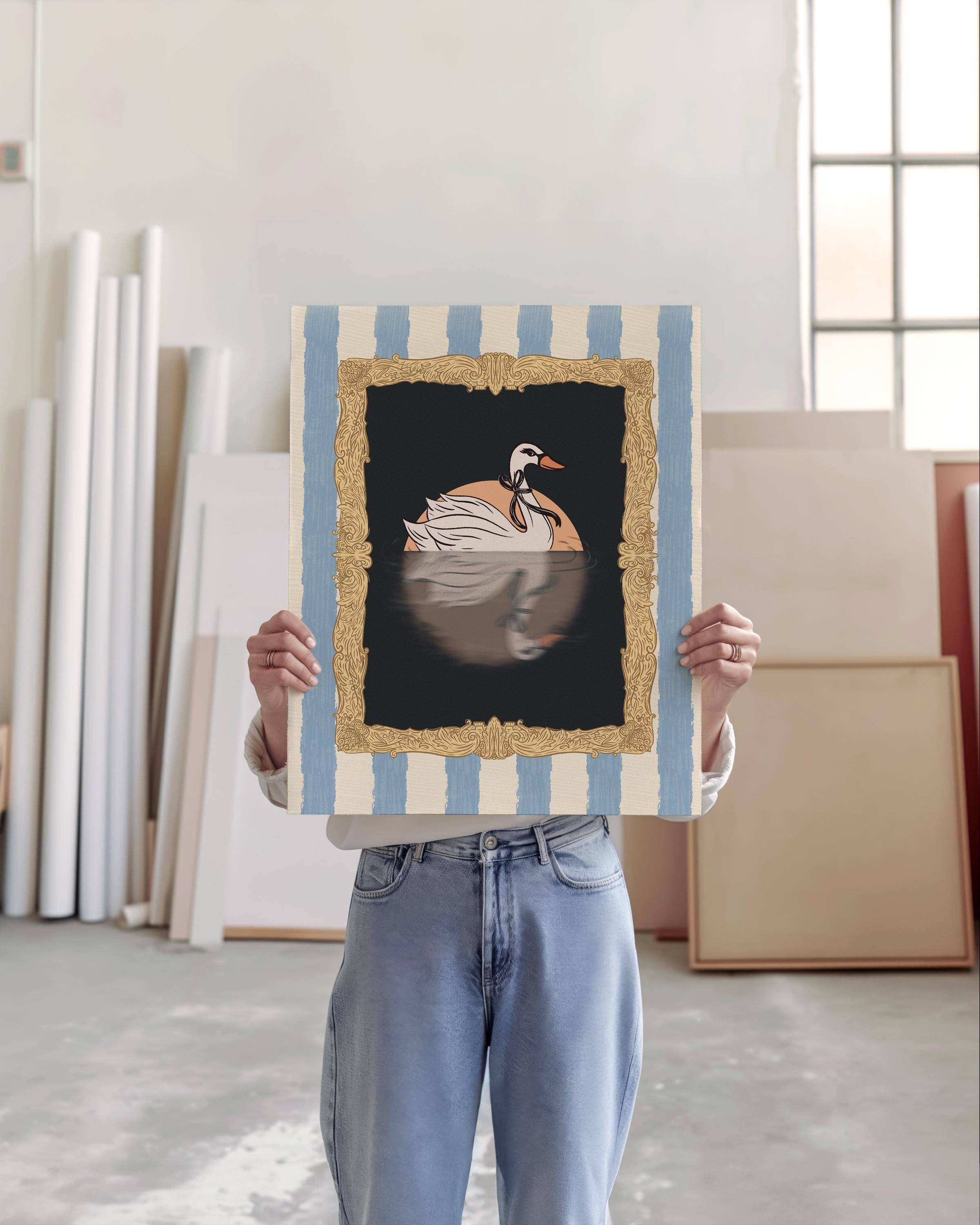 Swan Digital Art Print Instant Download Illustration Nursery Decor Gallery Wall Whimsical Printable Artwork Feminine Apartment Coquette Art