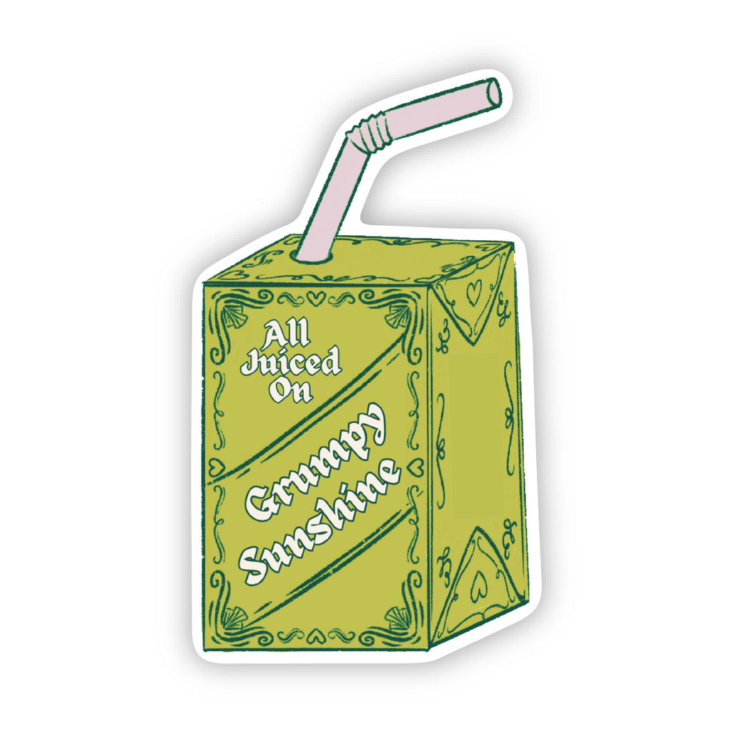 Grumpy Sunshine Green Juice Box Sticker: Illustrated Bookish Romance Reader Gift Waterproof Matte Vinyl Decal ST138